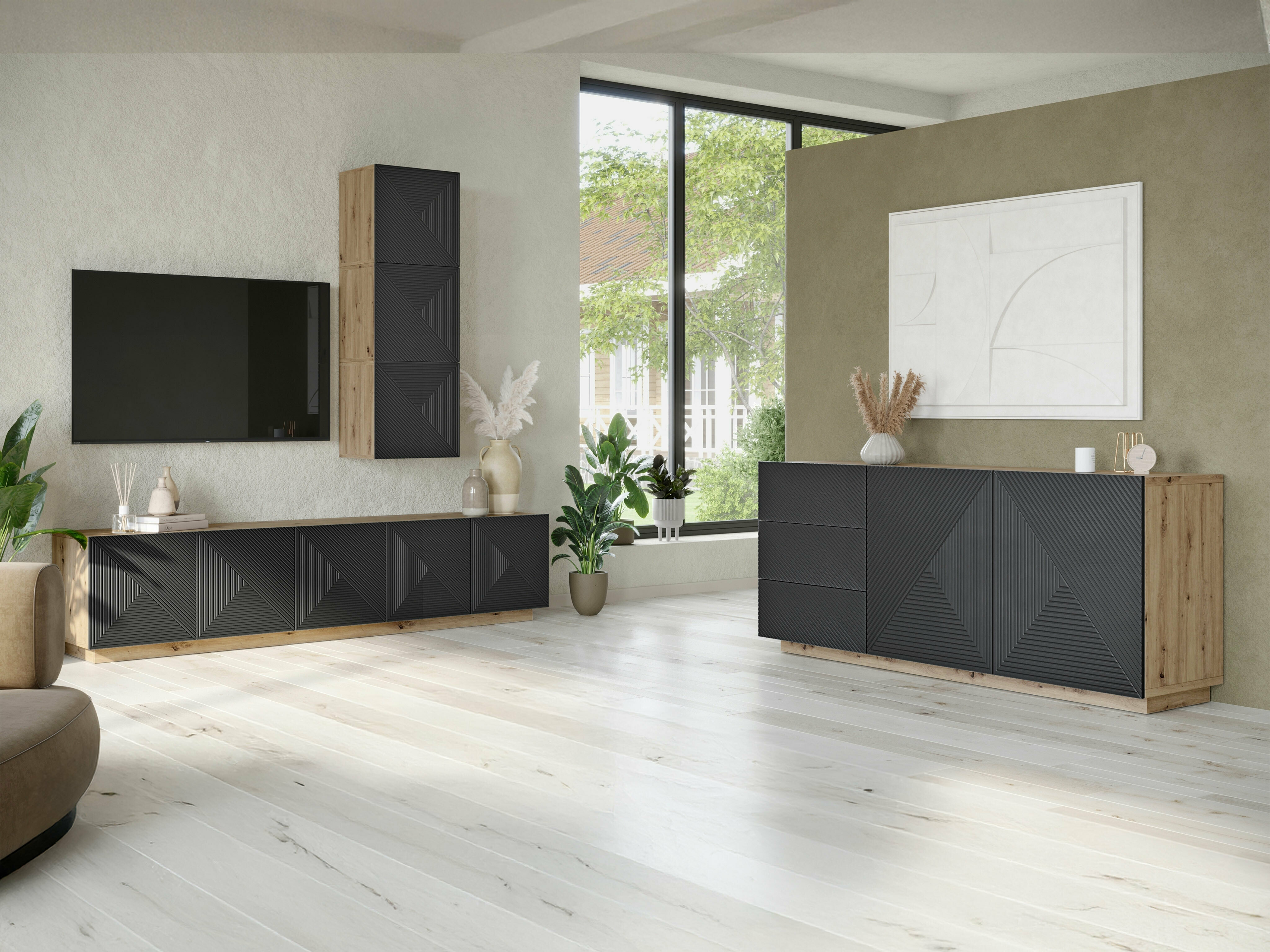 TV galds Dortivi 103 (Artisan ozols + Matēts pelēks)