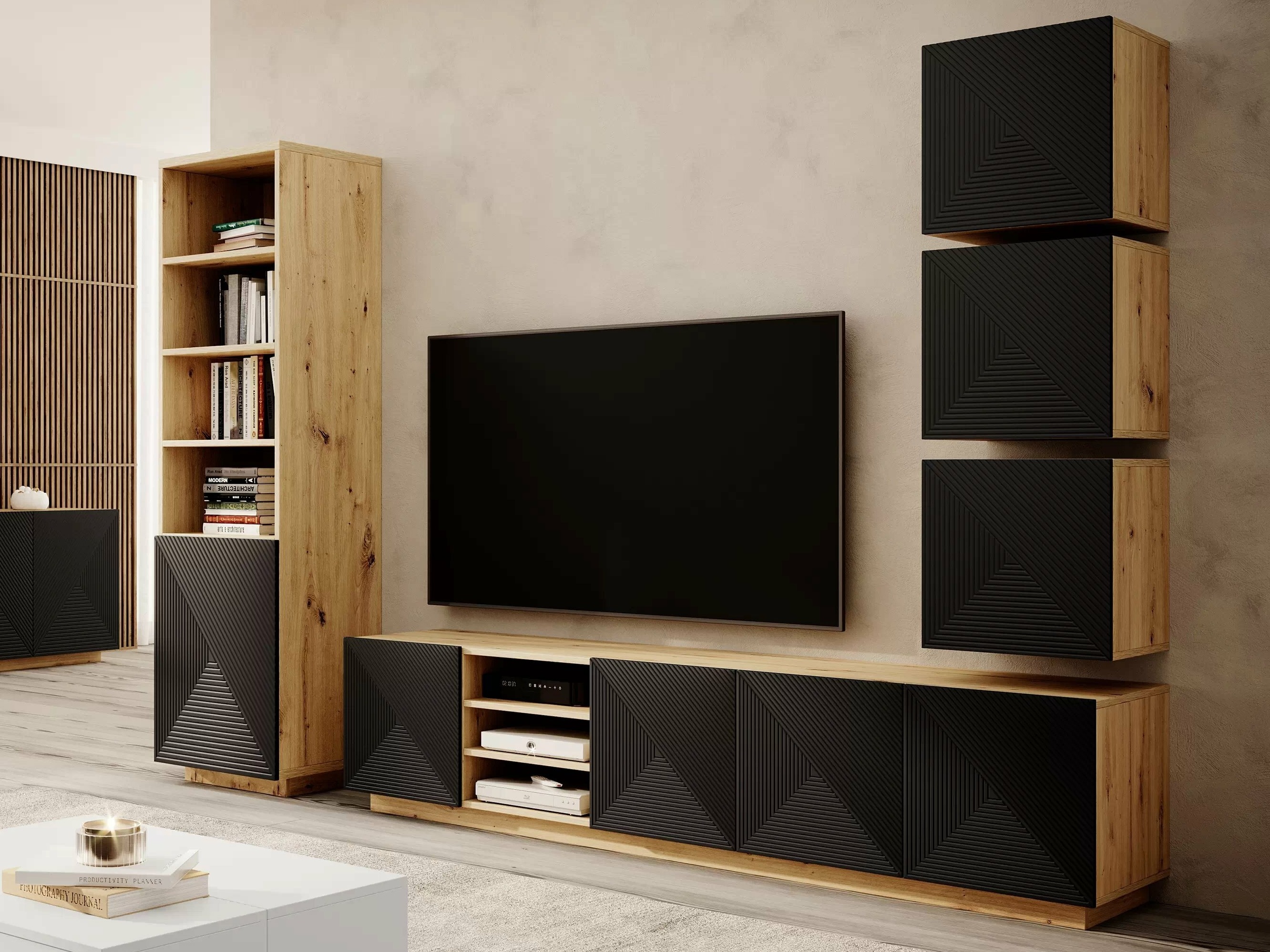 Viesistabas komplekts Dortivi 124 (Artisan ozols + Matēts melns)