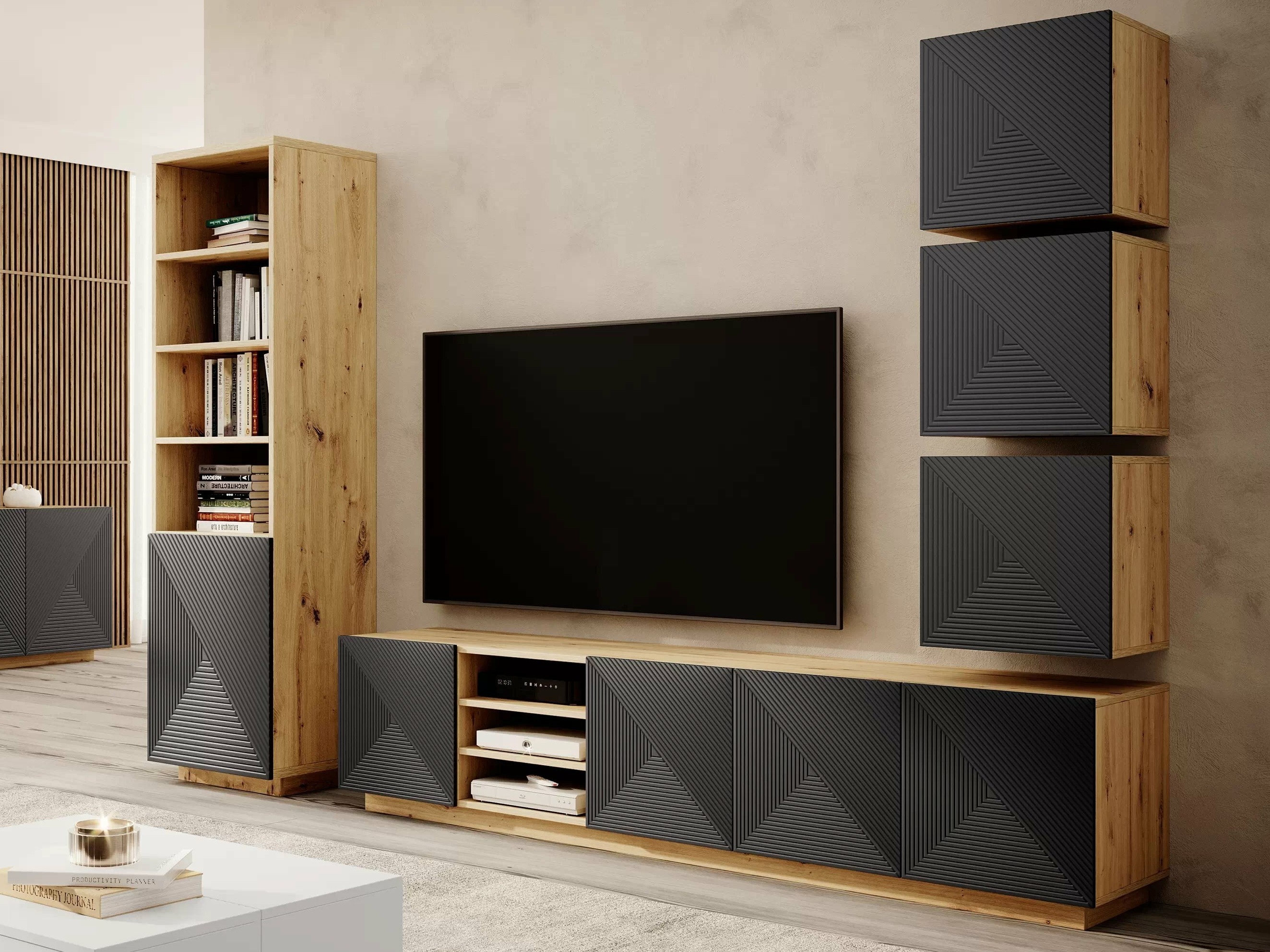 Viesistabas komplekts Dortivi 124 (Artisan ozols + Matēts pelēks)