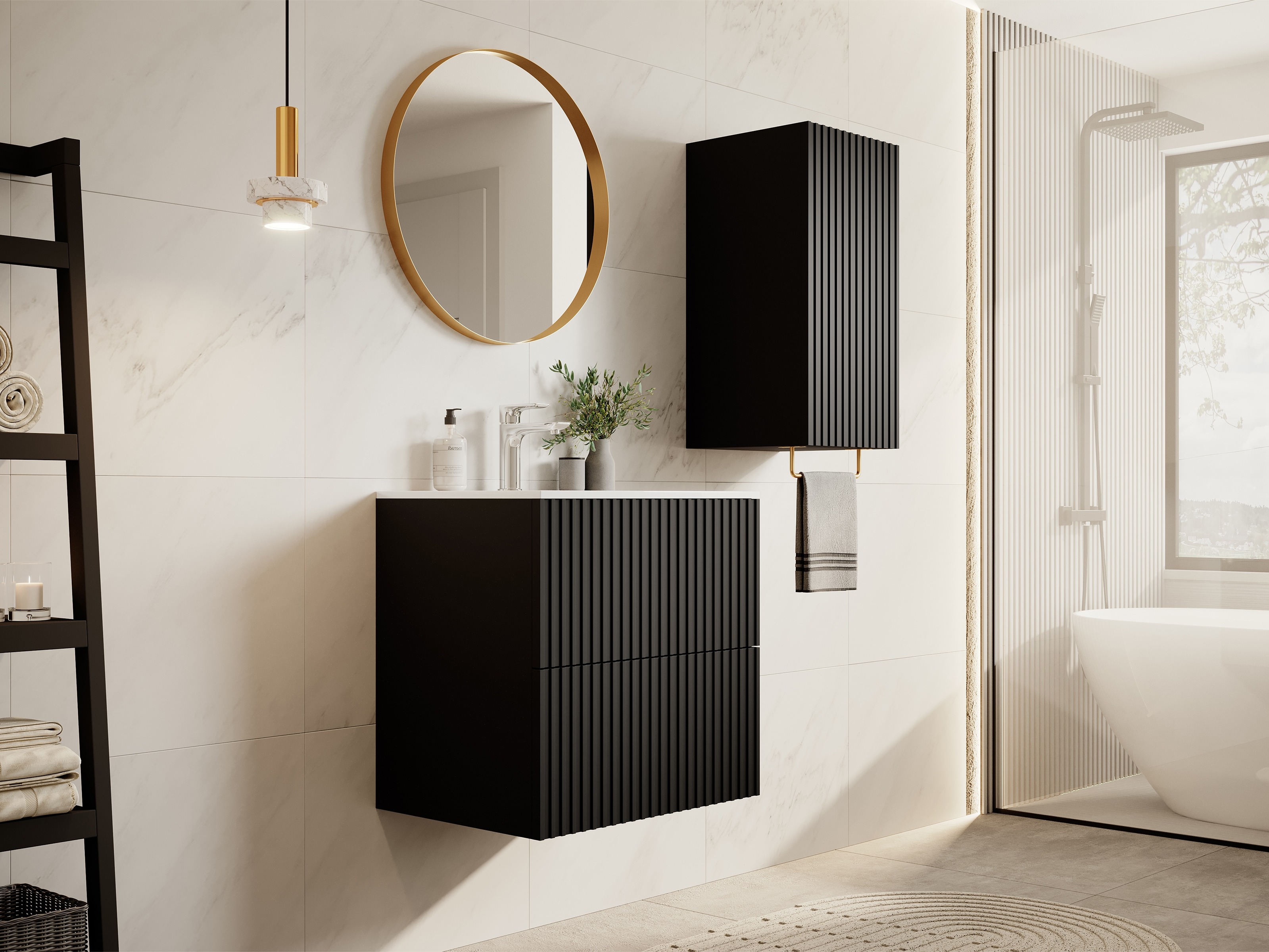 Настенный шкафчик для ванной комнаты Melfelu 128 (Чёрный)