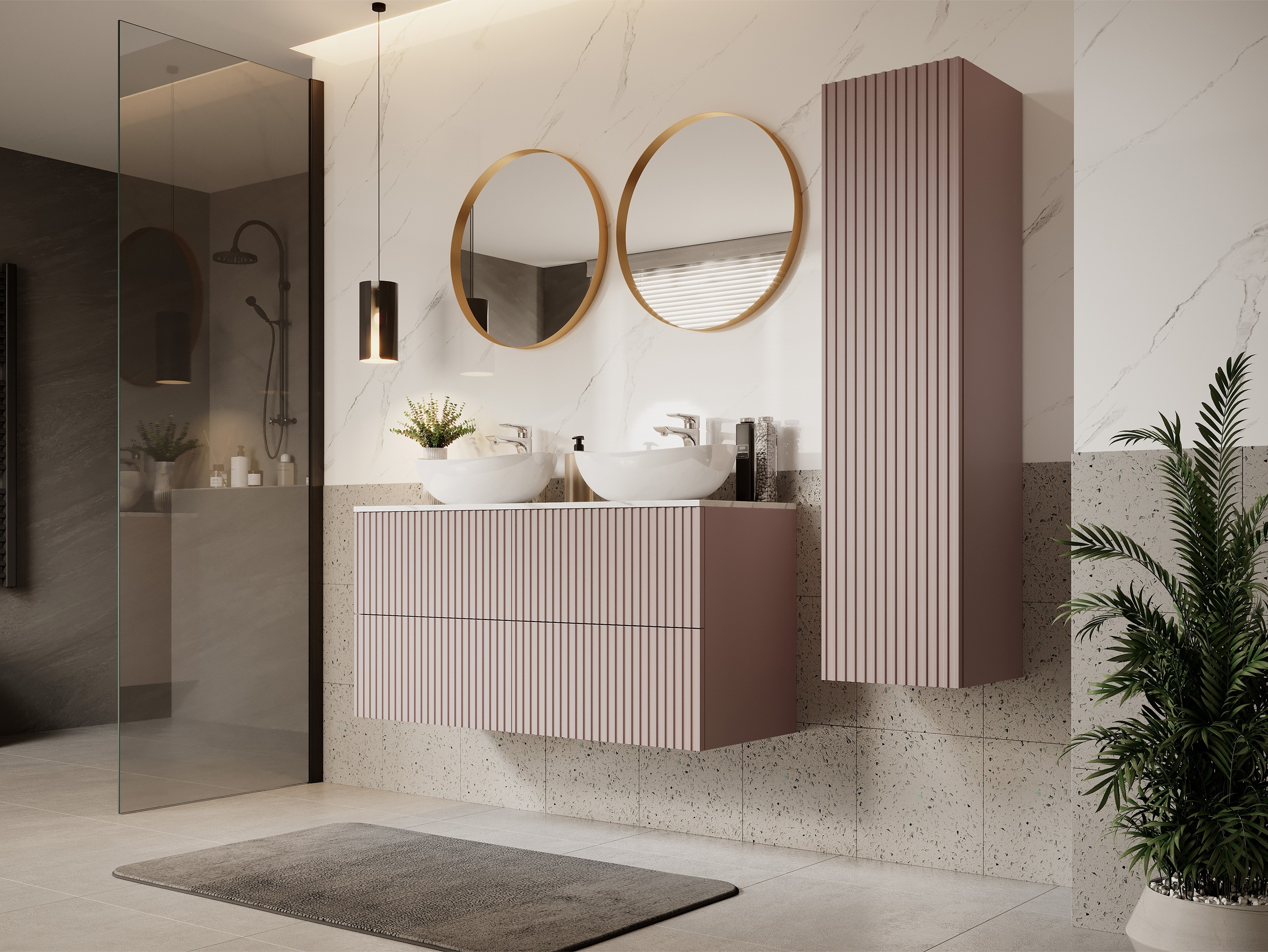 Настенный шкафчик для ванной комнаты Melfelu 129 (Розовый)