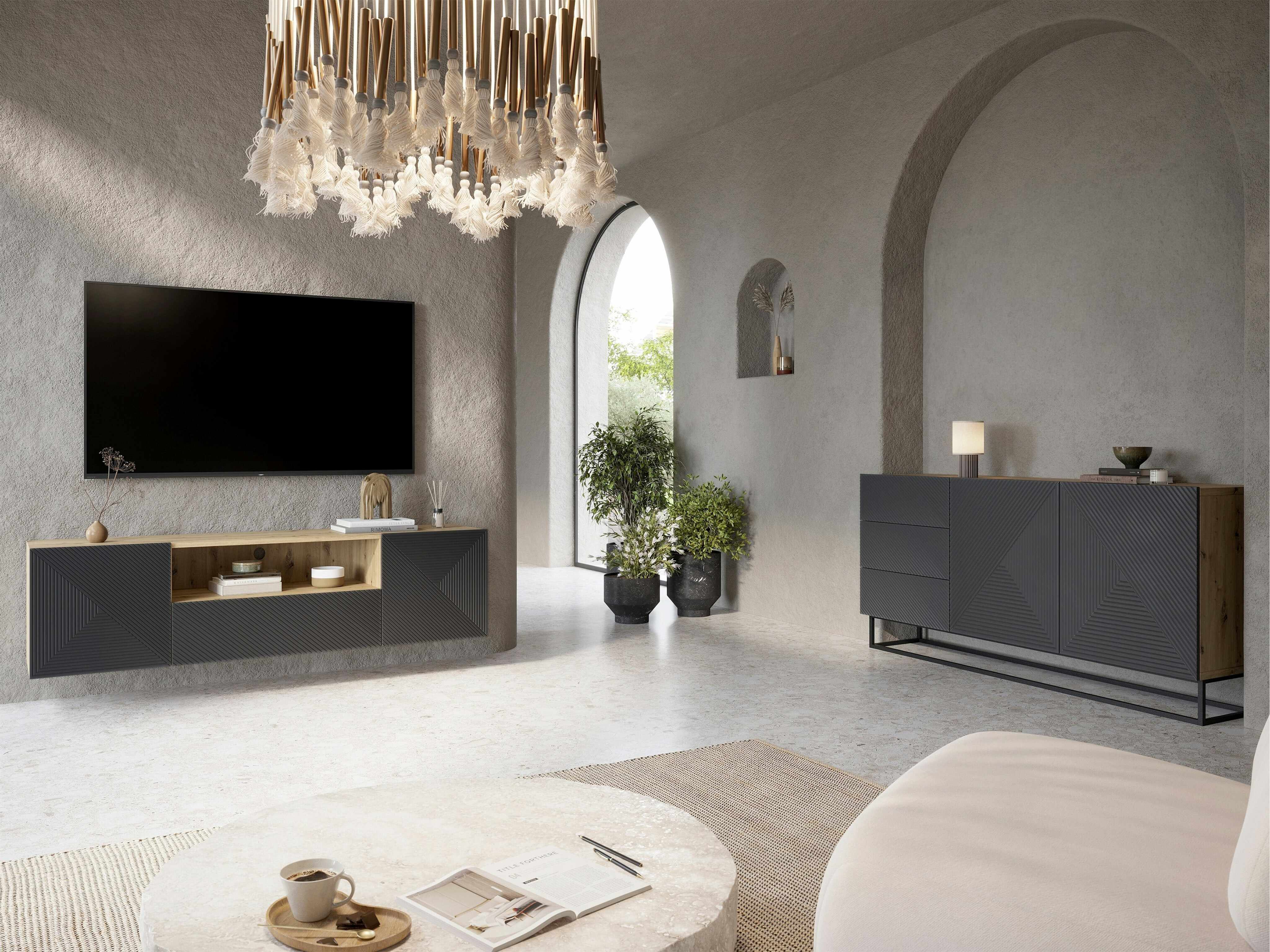 TV galds Dortivi 101 (Artisan ozols + Matēts pelēks)