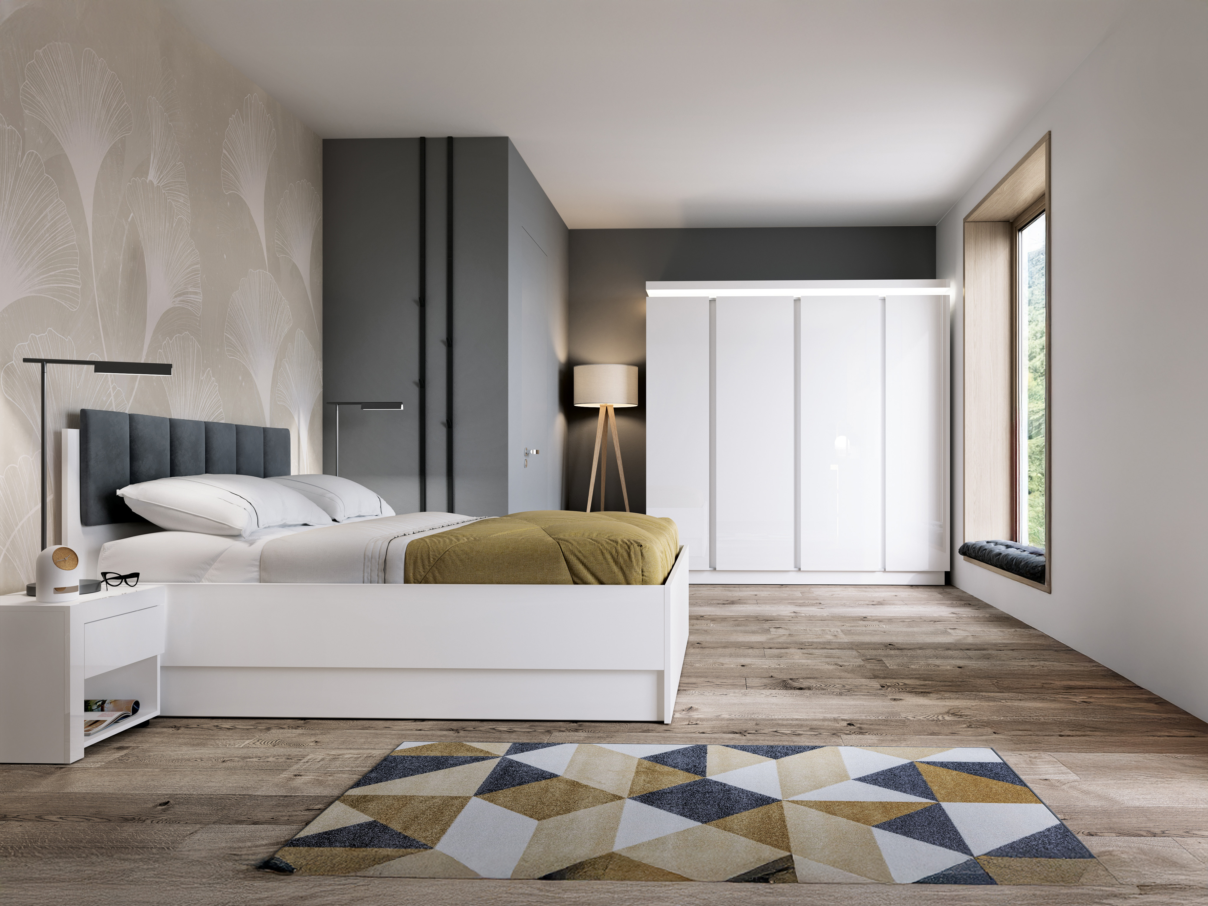 Guļamistabas komplekts Feldeli 122 (Balts + Glancēts balts)