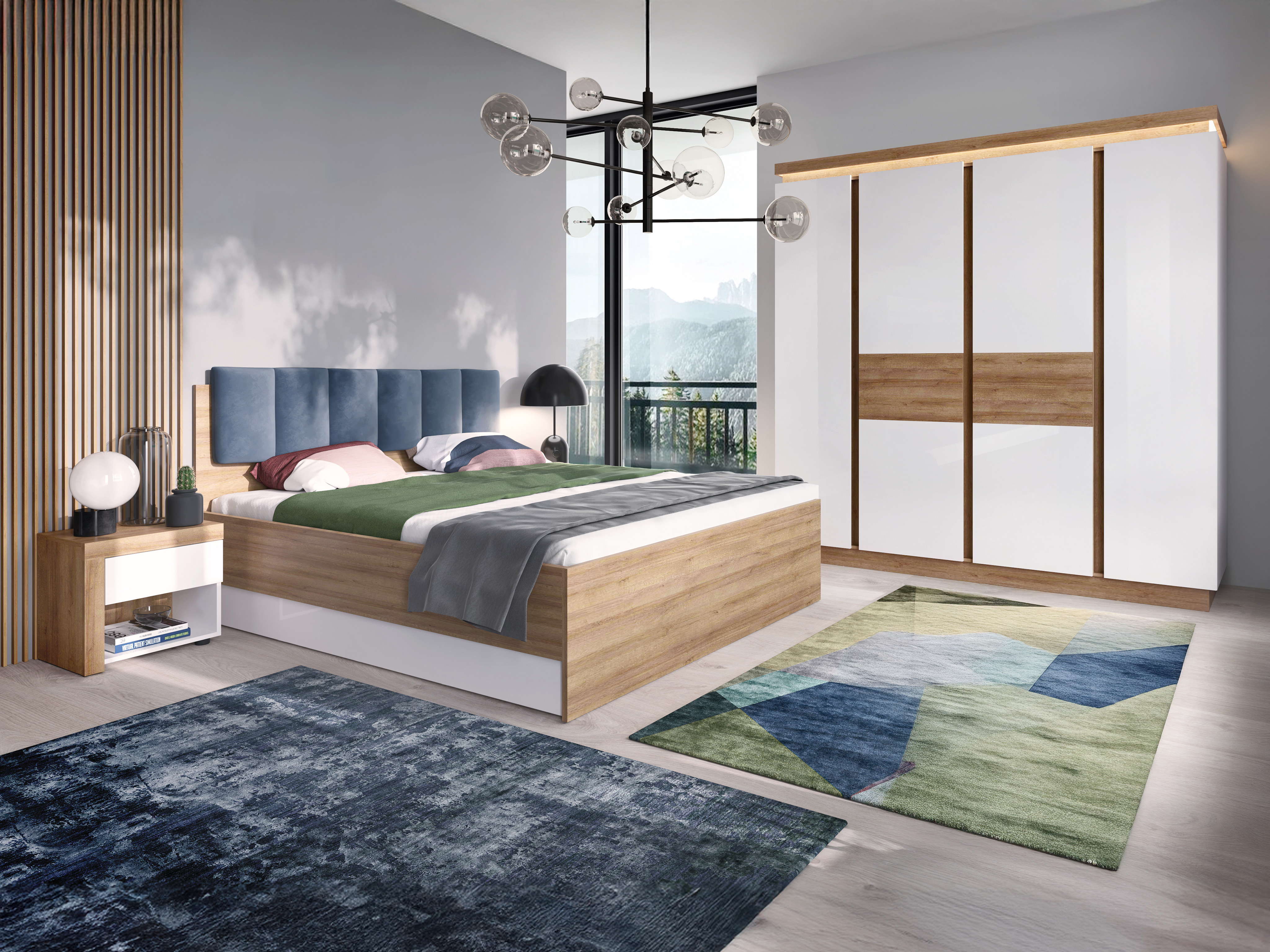 Guļamistabas komplekts Feldeli 122 (Riviera ozols + Glancēts balts)