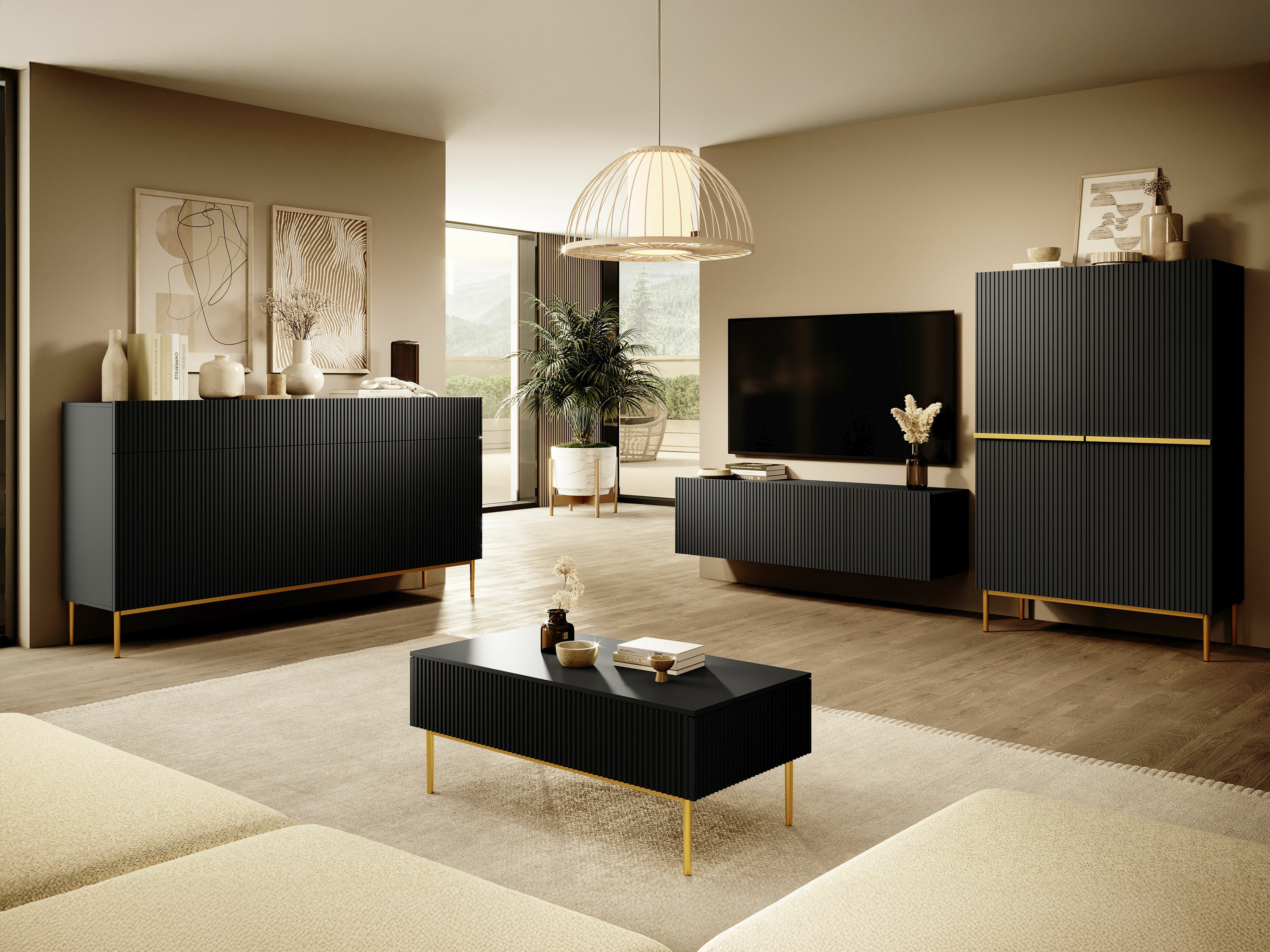 Viesistabas komplekts Melfelu 143 (Melns)