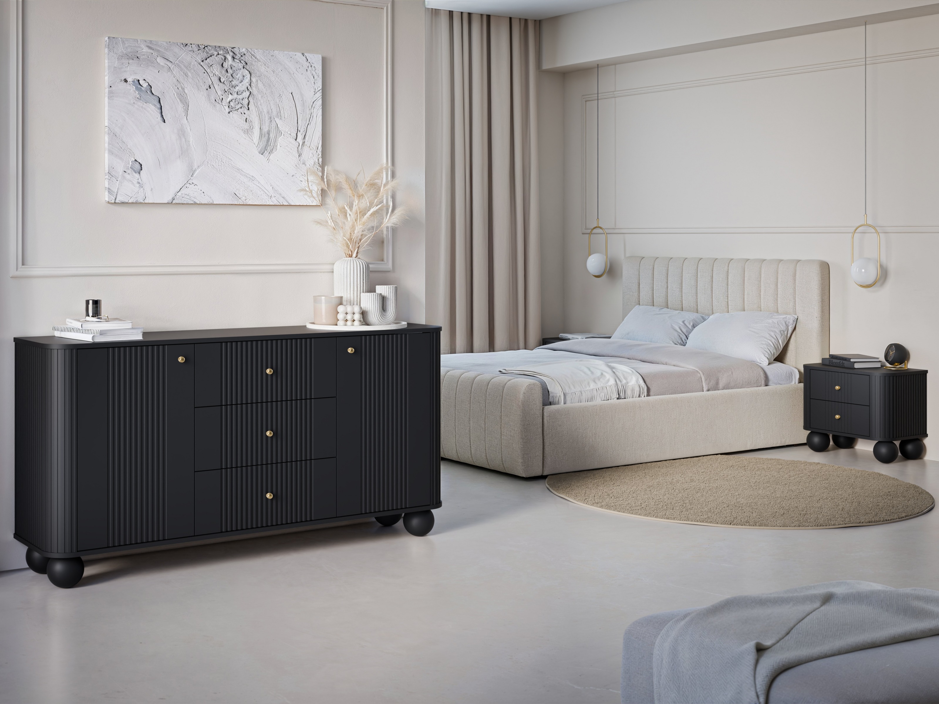 Naktsgaldiņu komplekts Fioveso 104 (Melns)