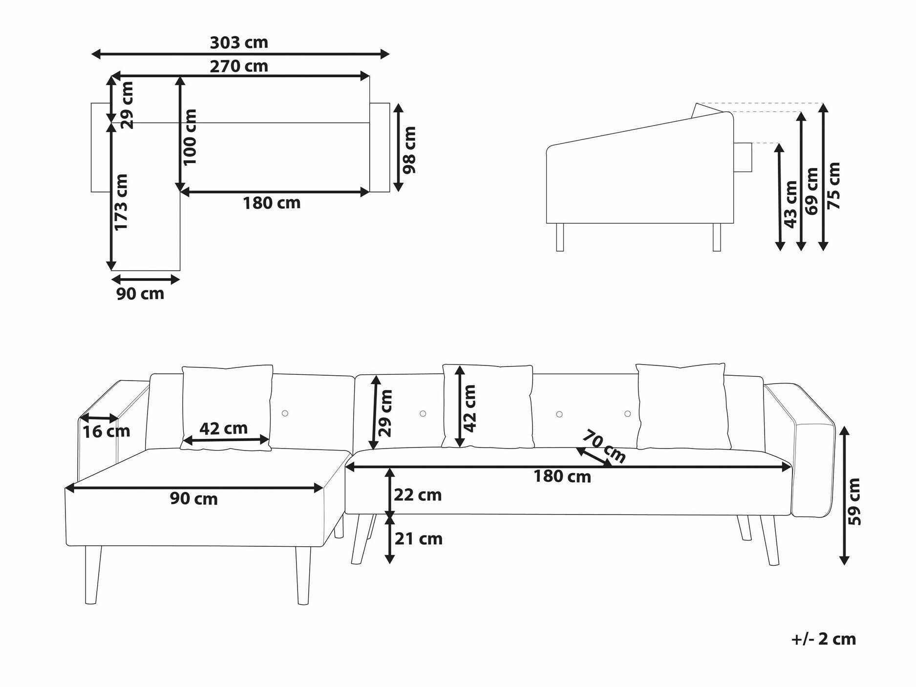 Stūra dīvāns Berwyn 1645 (Balts)