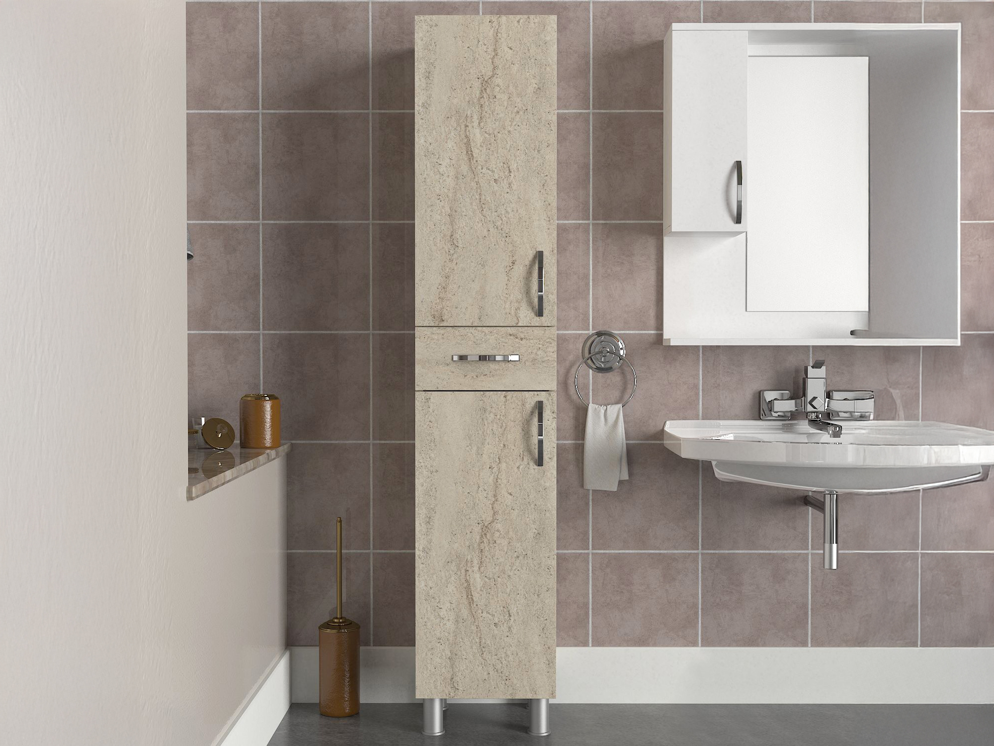 Stāvošs vannas skapītis Kailua 2657 (Gaišs Travertine)