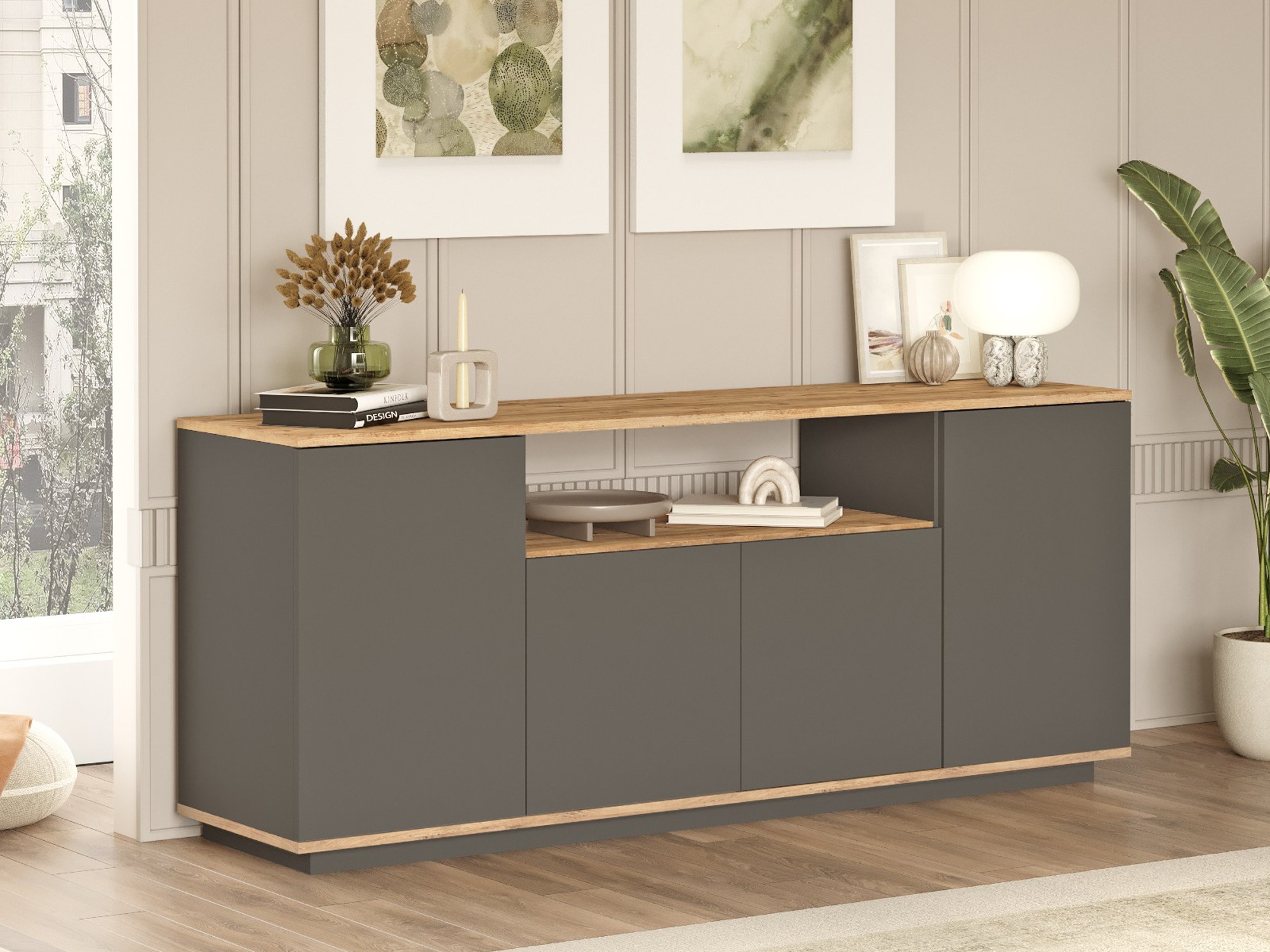 Skapis Kailua 2660 (Antracīts + Priede)