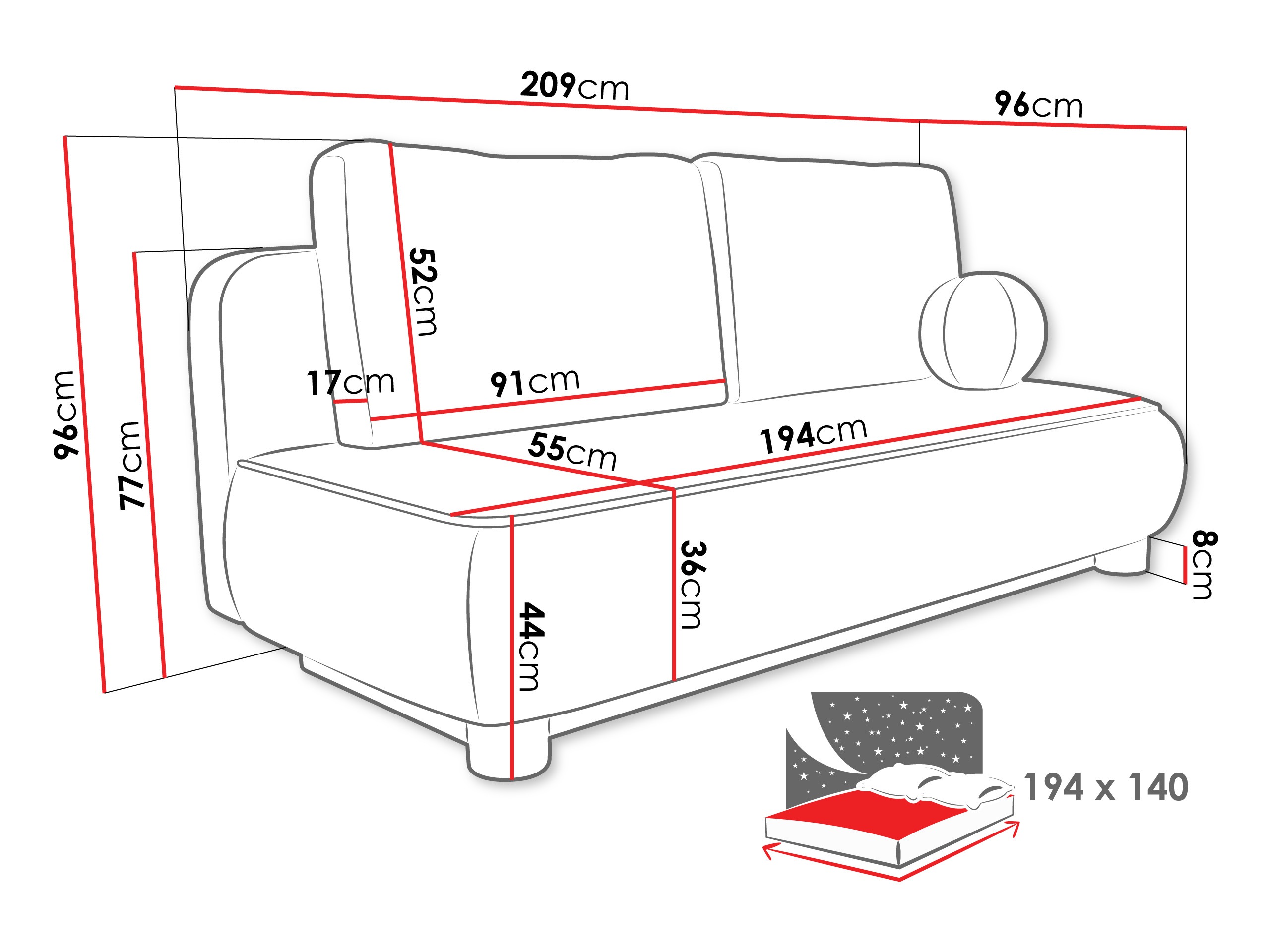 Dīvāns gulta TrendyNest 116 (Coral 75)