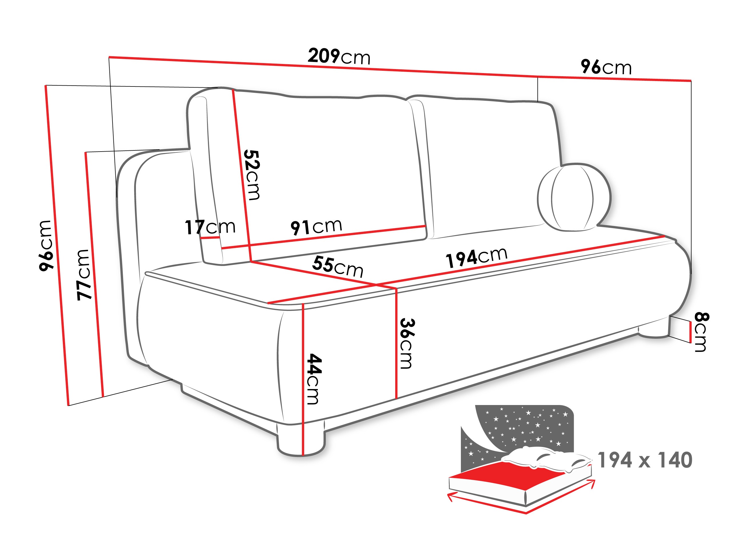 Dīvāns gulta TrendyNest Canora (Coral 65)