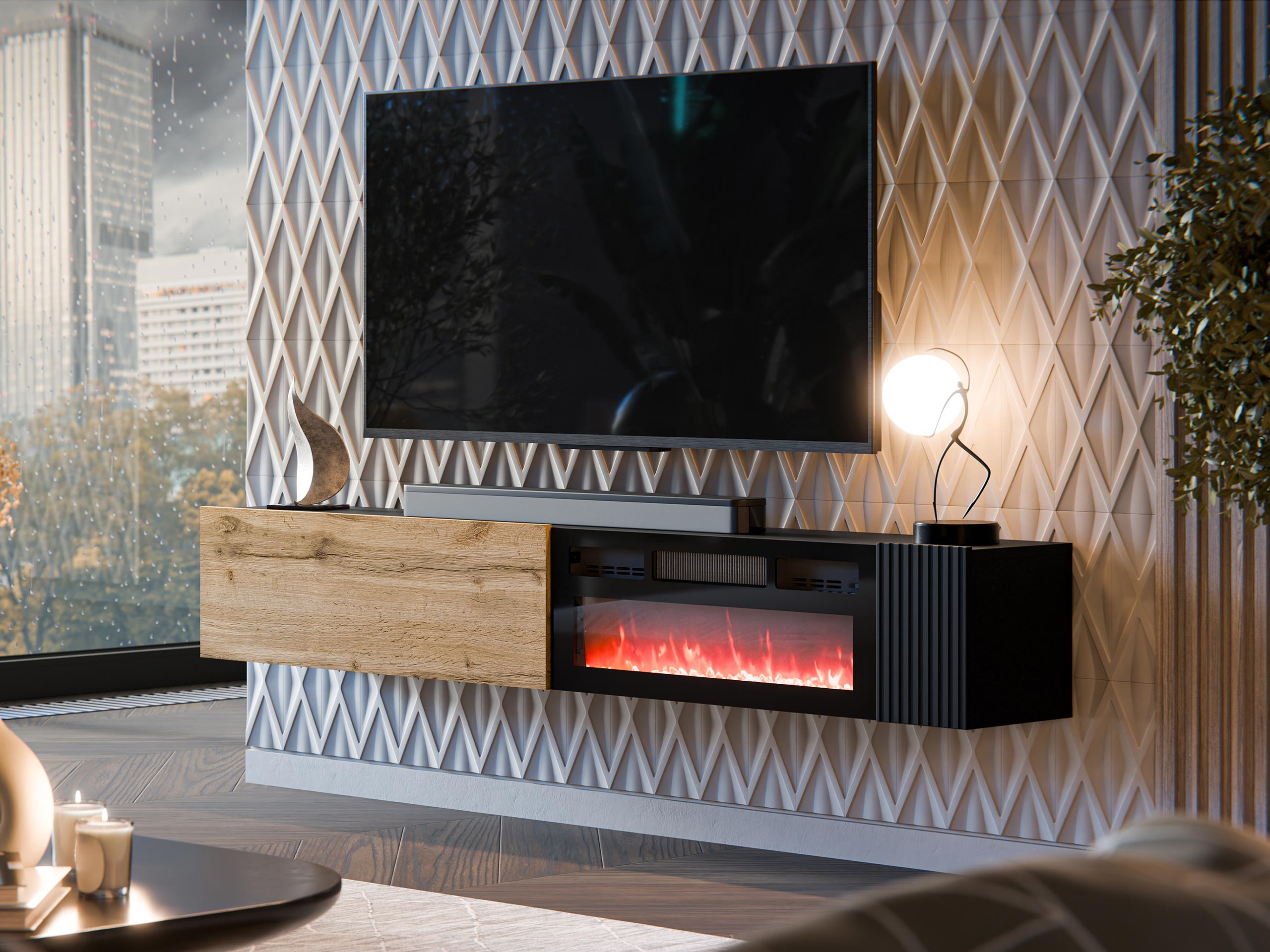 TV galds Calveru 110 (Votan ozols + Melns)