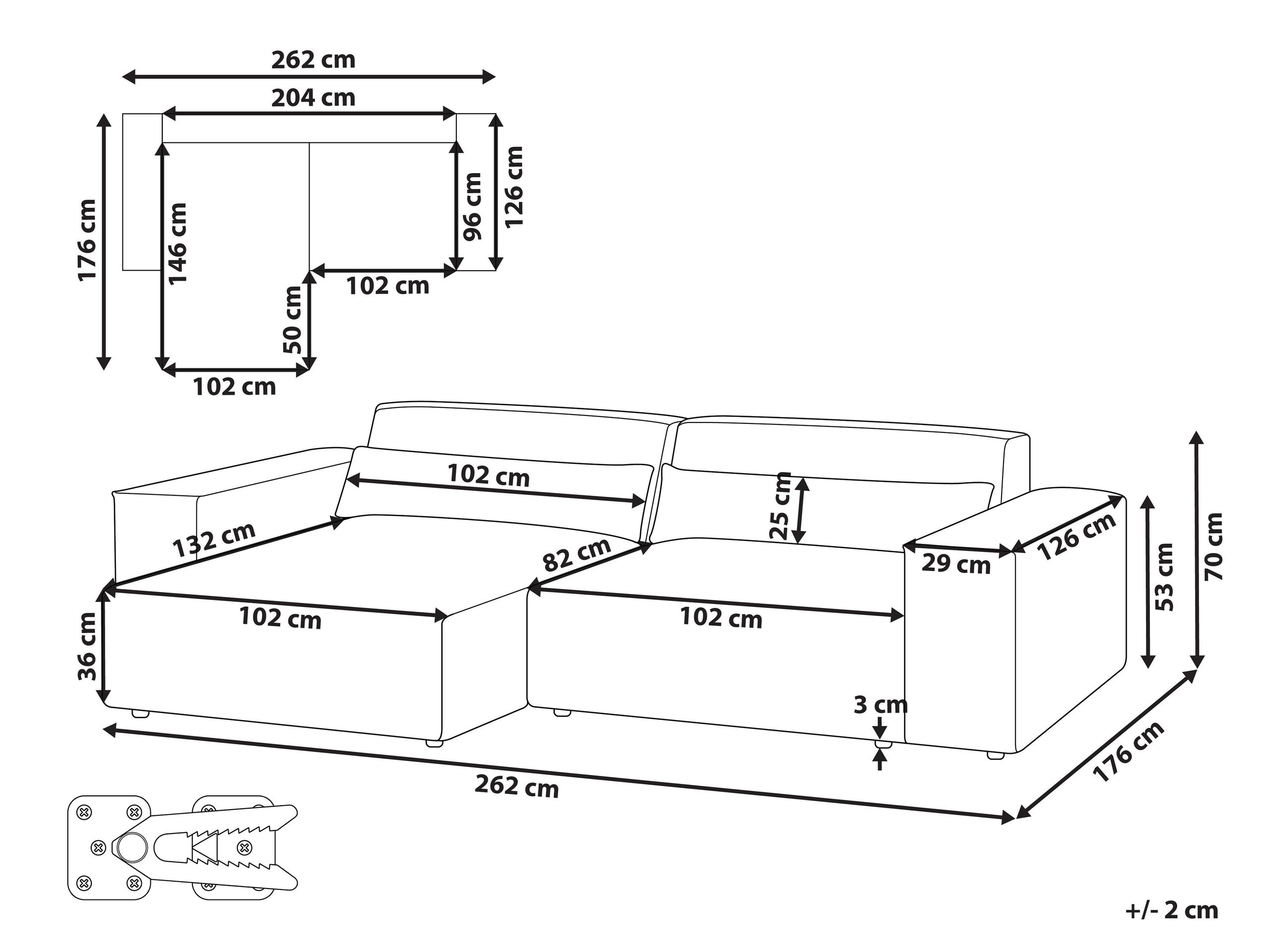 Moduļu stūra dīvāns Tivsora 100 (Gaiši bēšs)