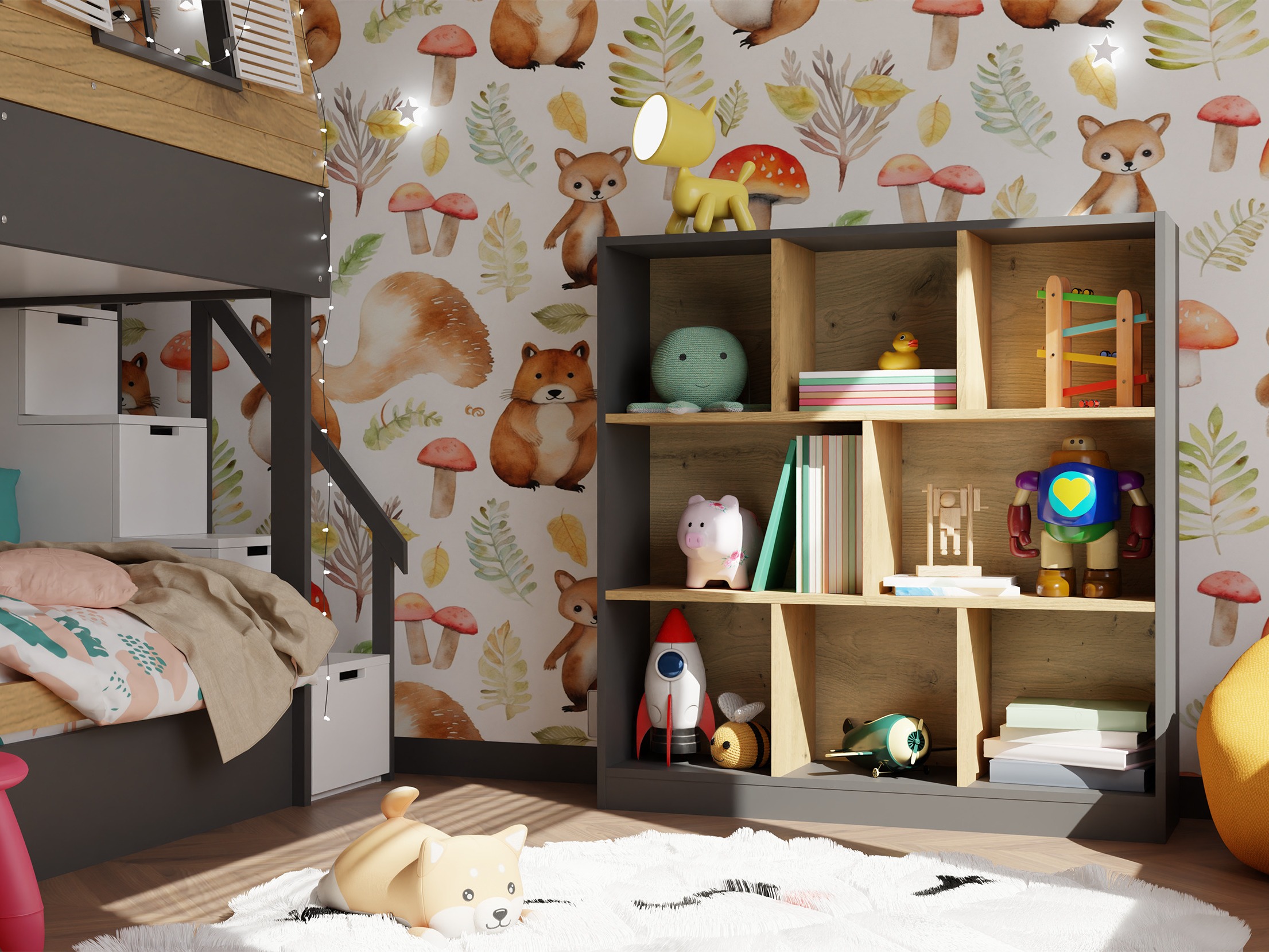 Стеллаж Mandeville 307 (Антрацит + Artisan дуб)