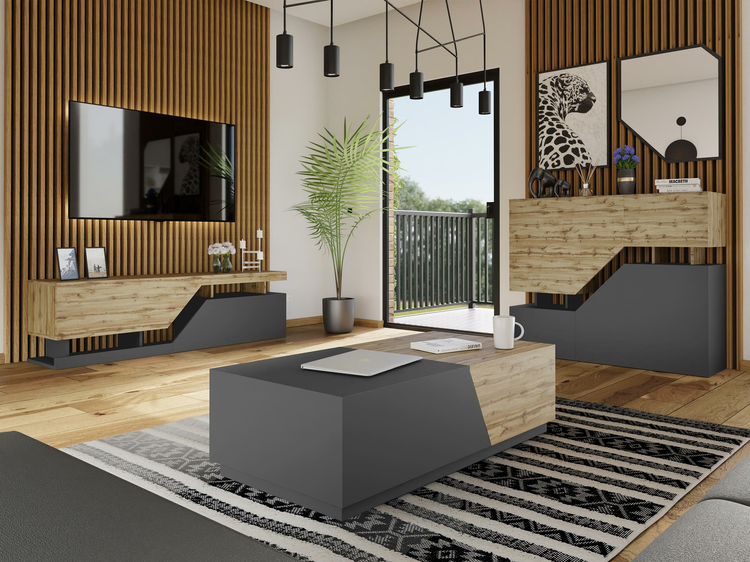 Журнальный столик Comfivo Daldune 102 (Антрацит + Дуб вотан)