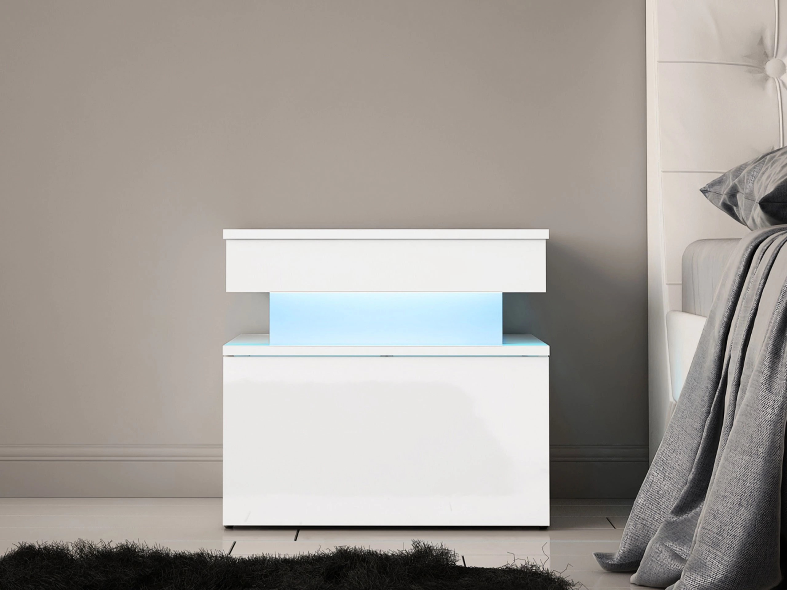 Прикроватная тумбочка Monfero 102 (Белый + Глянцевый белый)