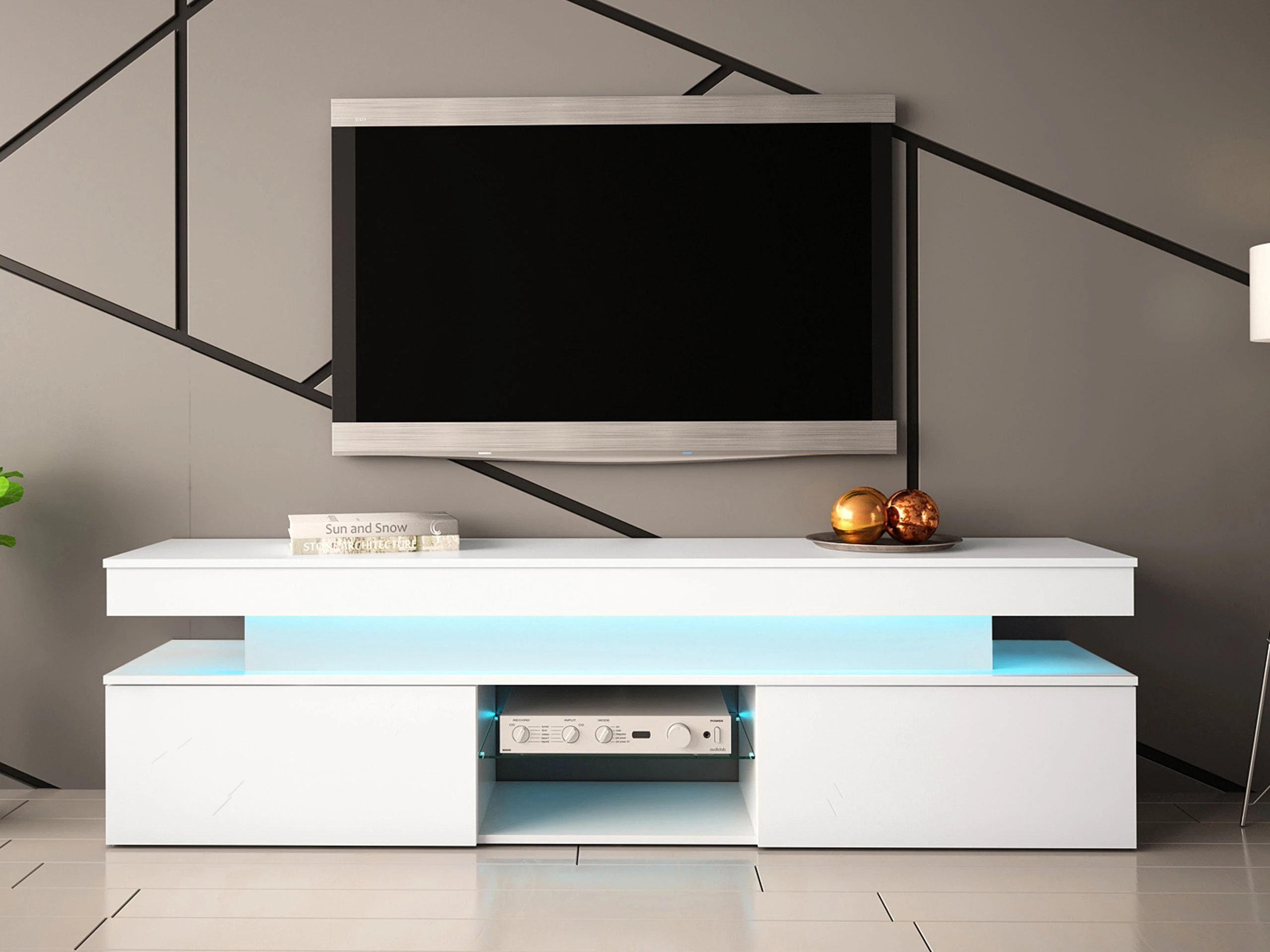 TV galds Monfero (Balts + Glancēts balts)