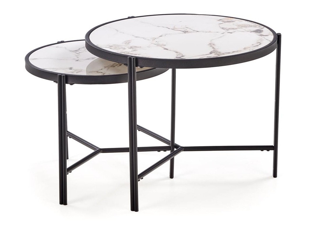 Комплект журнальных столиков Houston 1867 (Белый мрамор + Чёрный)