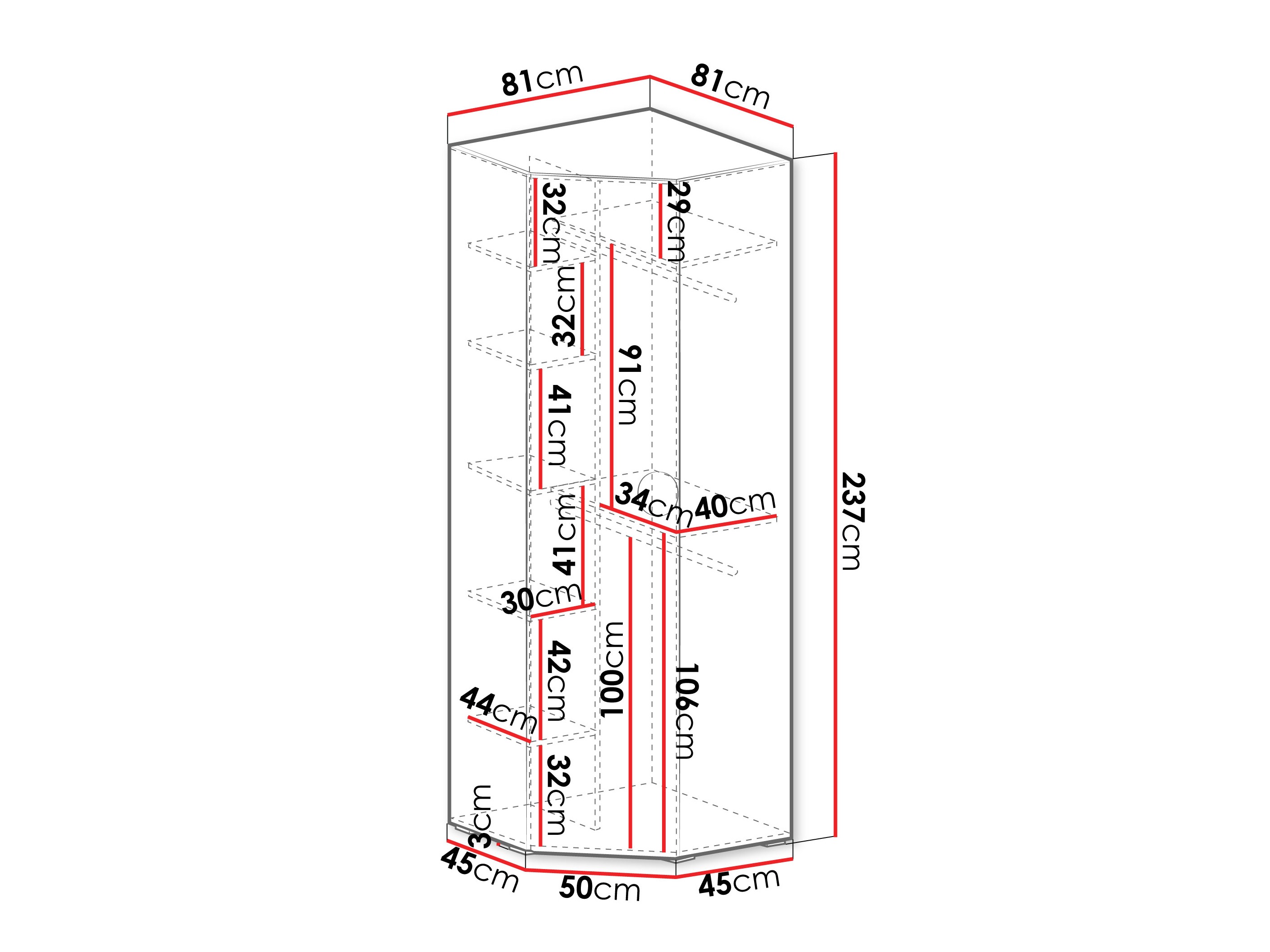 Stūra skapis Hartford 568 (Balts)