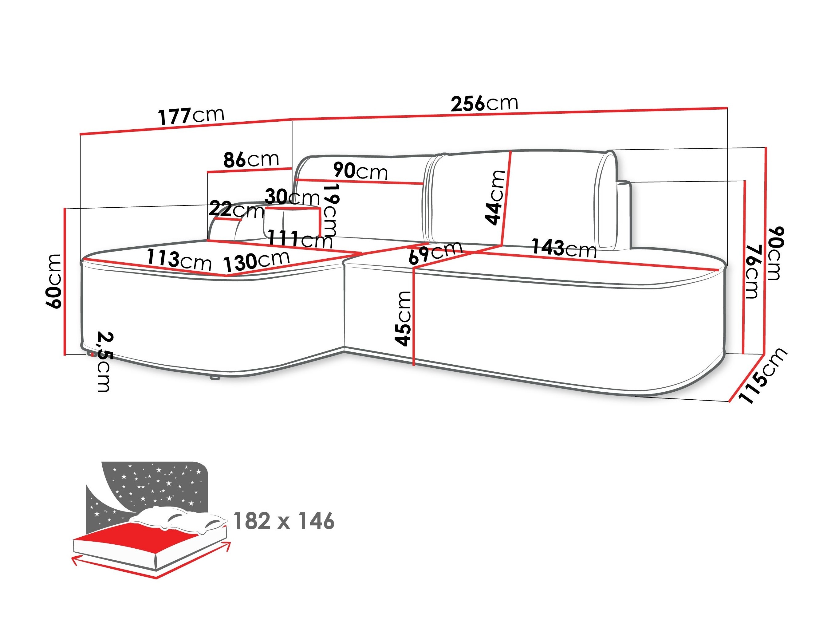 Stūra dīvāns Comfivo 464 (Coral 45)