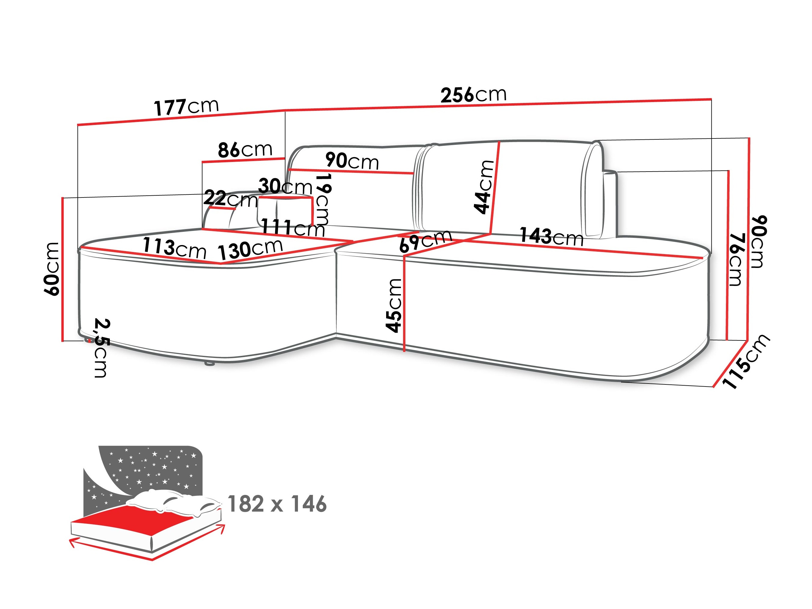 Stūra dīvāns Comfivo 464 (Coral 50)