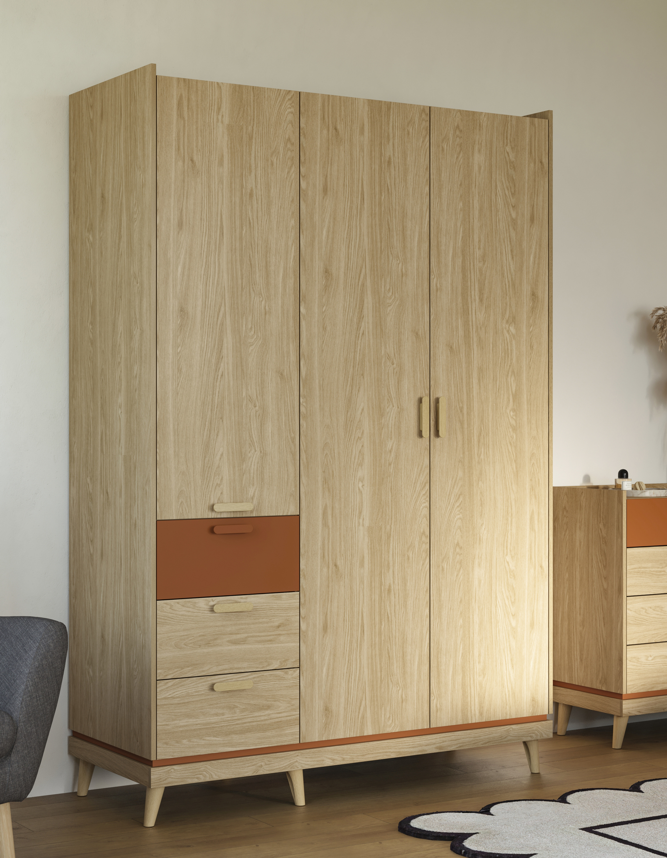 Skapis Fertalu 100 (Ozols + Oranžs)