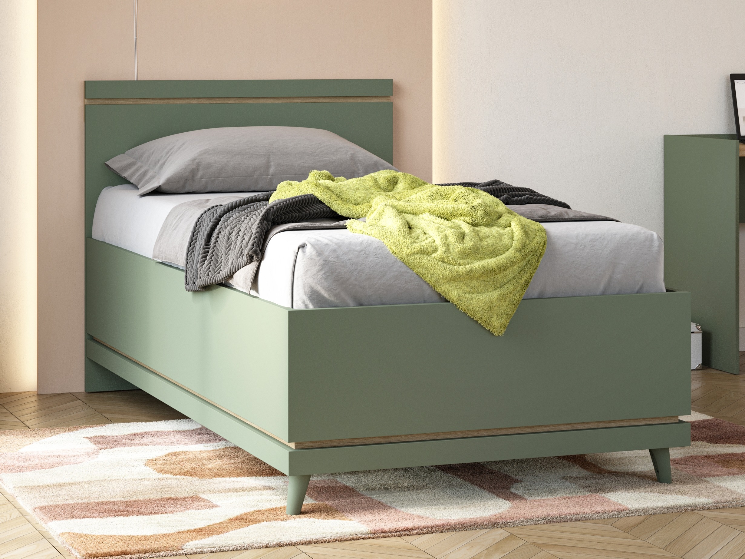 Кровать Fertalu 107 (Зелёный + Дуб)