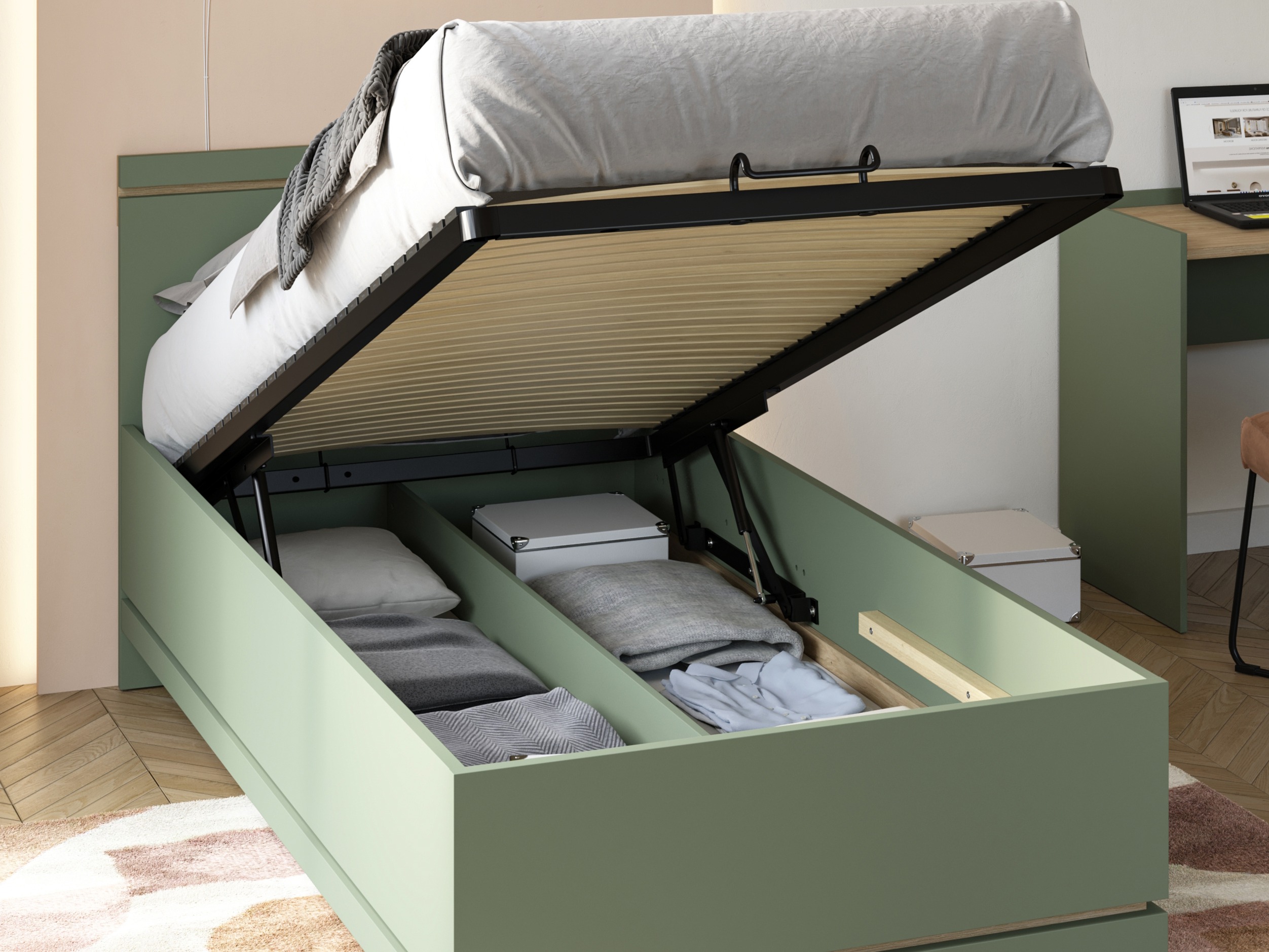 Кровать Fertalu 107 (Зелёный + Дуб)