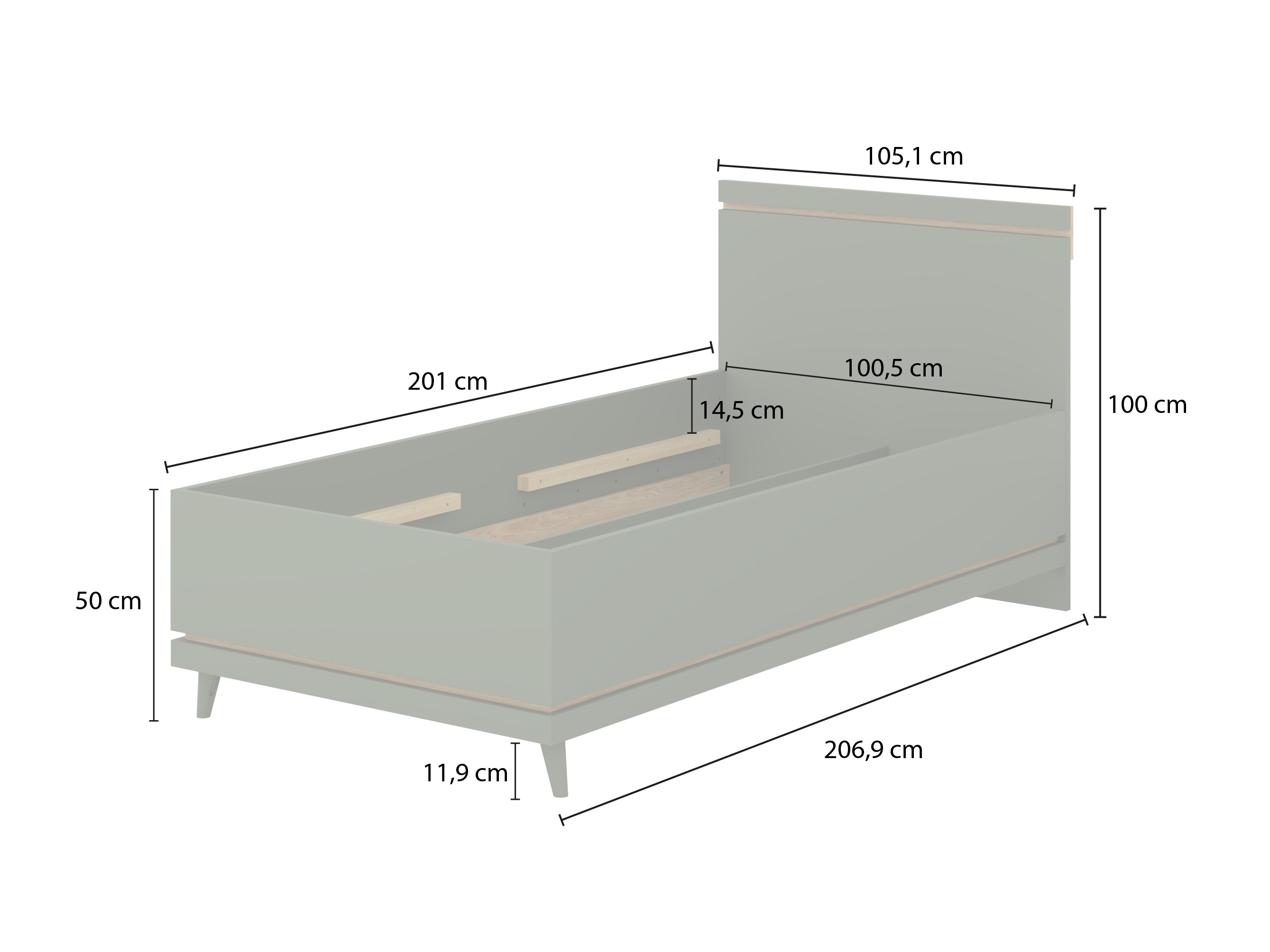 Кровать Fertalu 107 (Зелёный + Дуб)