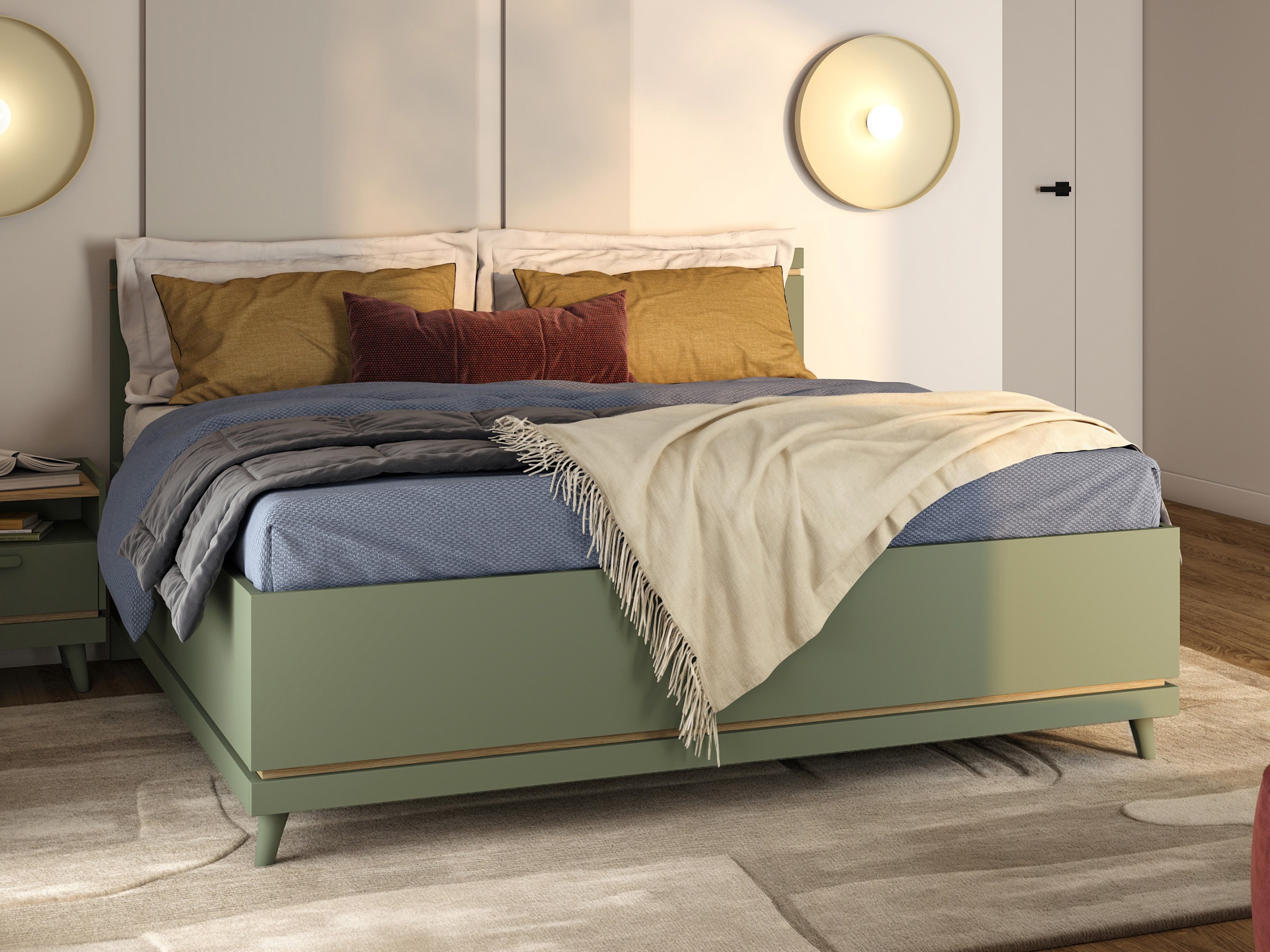 Кровать Fertalu 107 (Зелёный + Дуб)