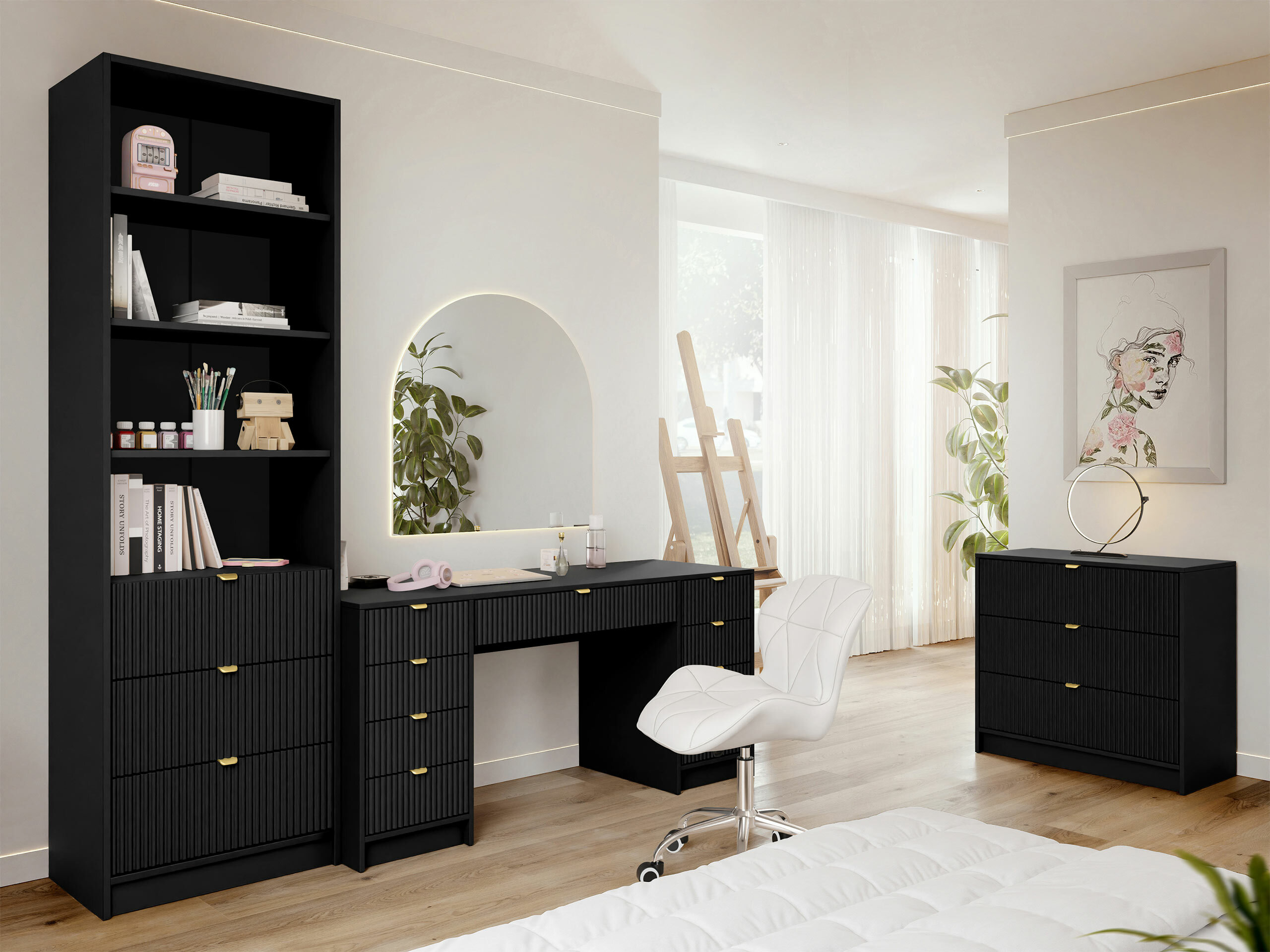 Mājas biroja komplekts Comfivo Larmire 121 (Melns)