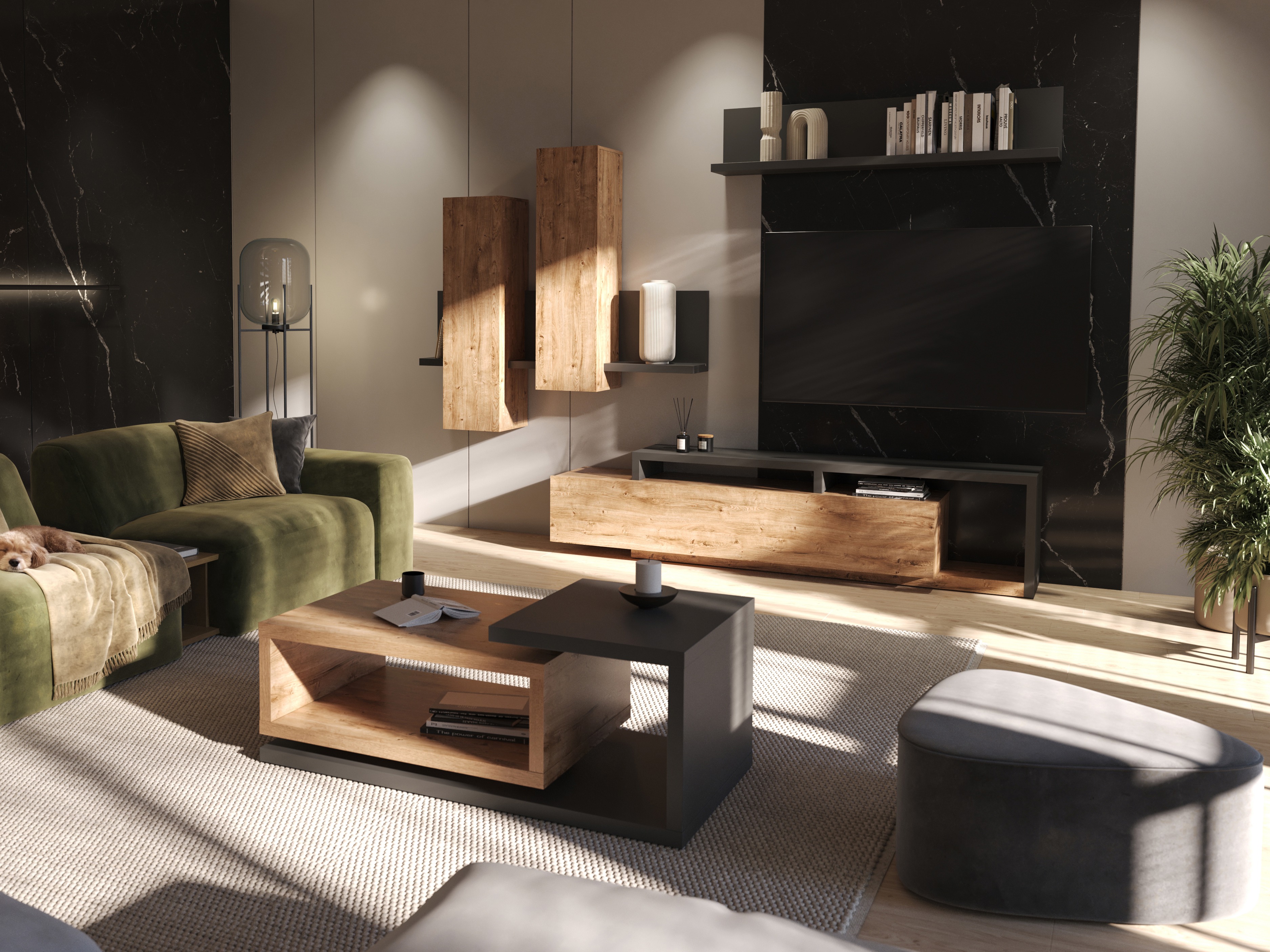 Набор для гостиной Lutiva 100 (Антрацит + Ribbec дуб)