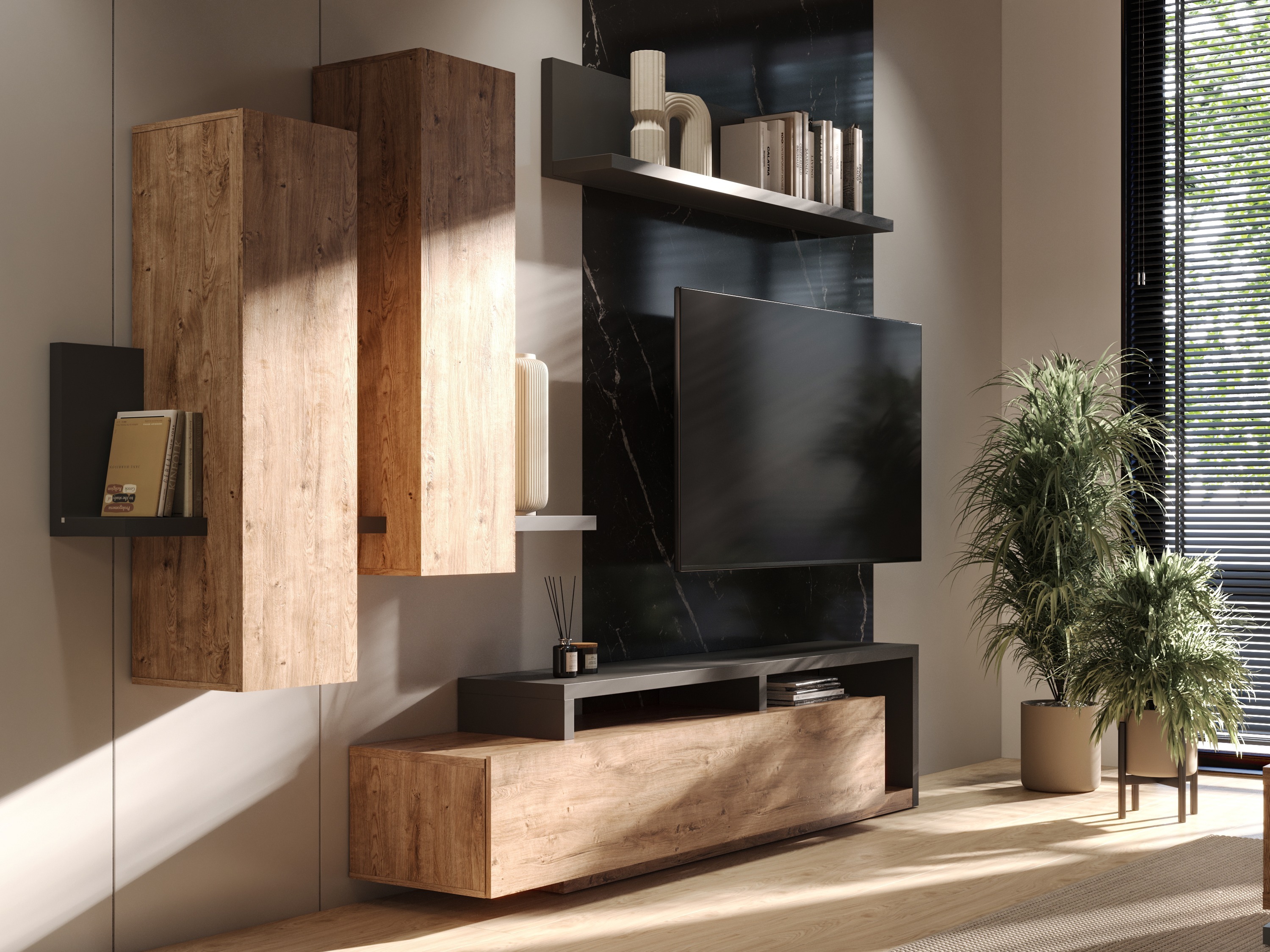 TV galds Lutiva 103 (Antracīts + Ribbec ozols)