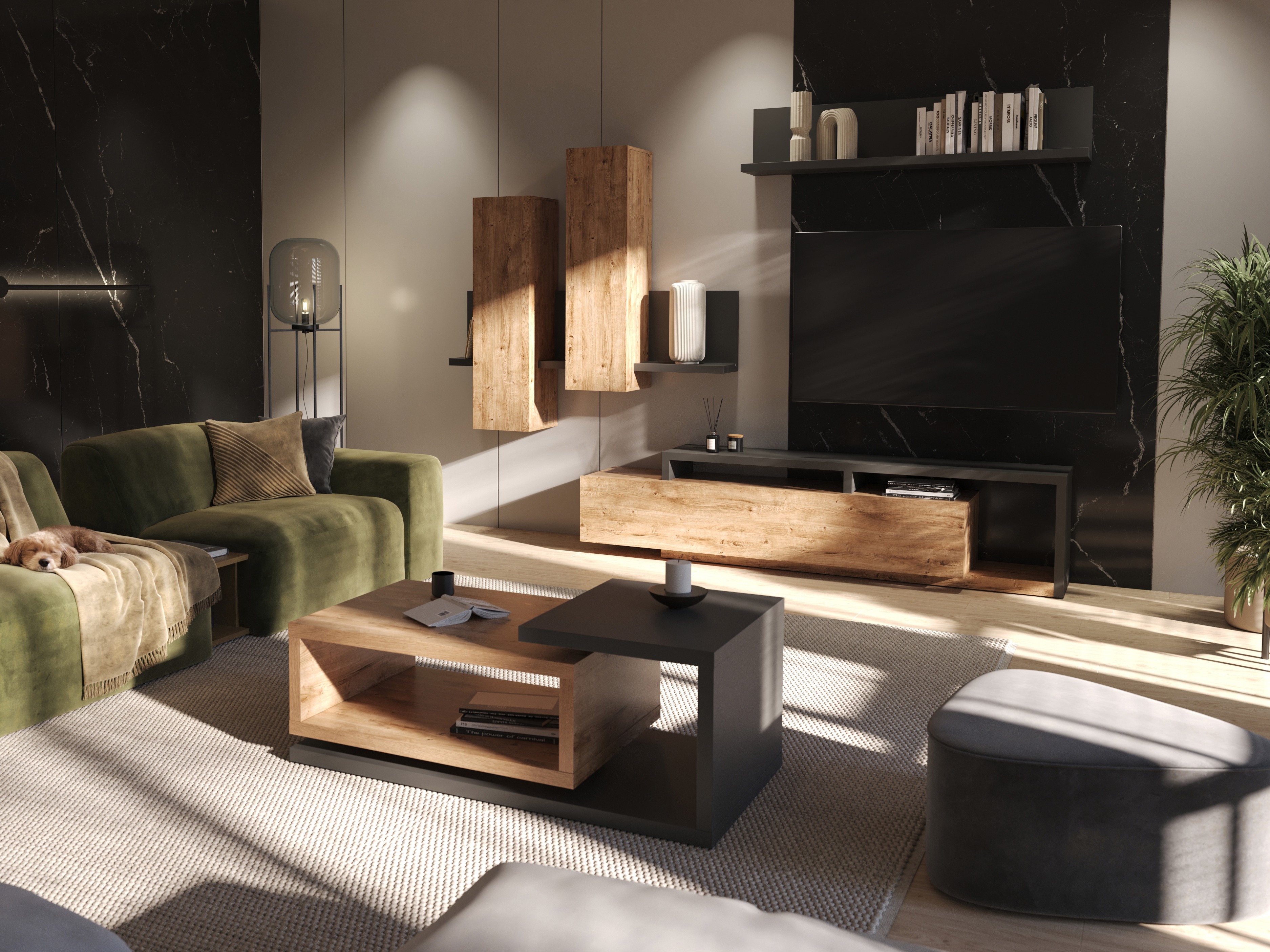 TV galds Lutiva 103 (Antracīts + Ribbec ozols)