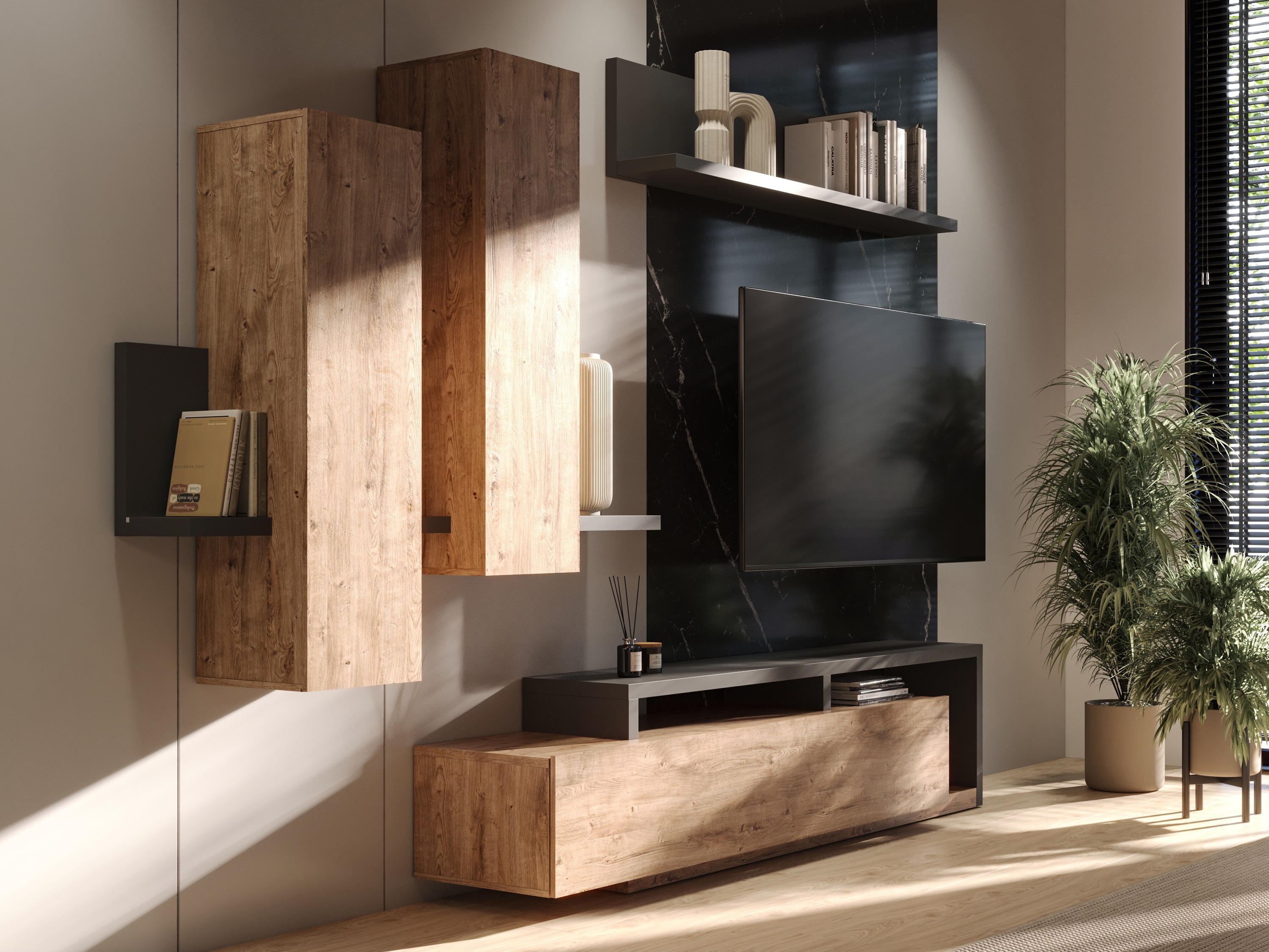 Viesistabas komplekts Lutiva 100 (Antracīts + Ribbec ozols)