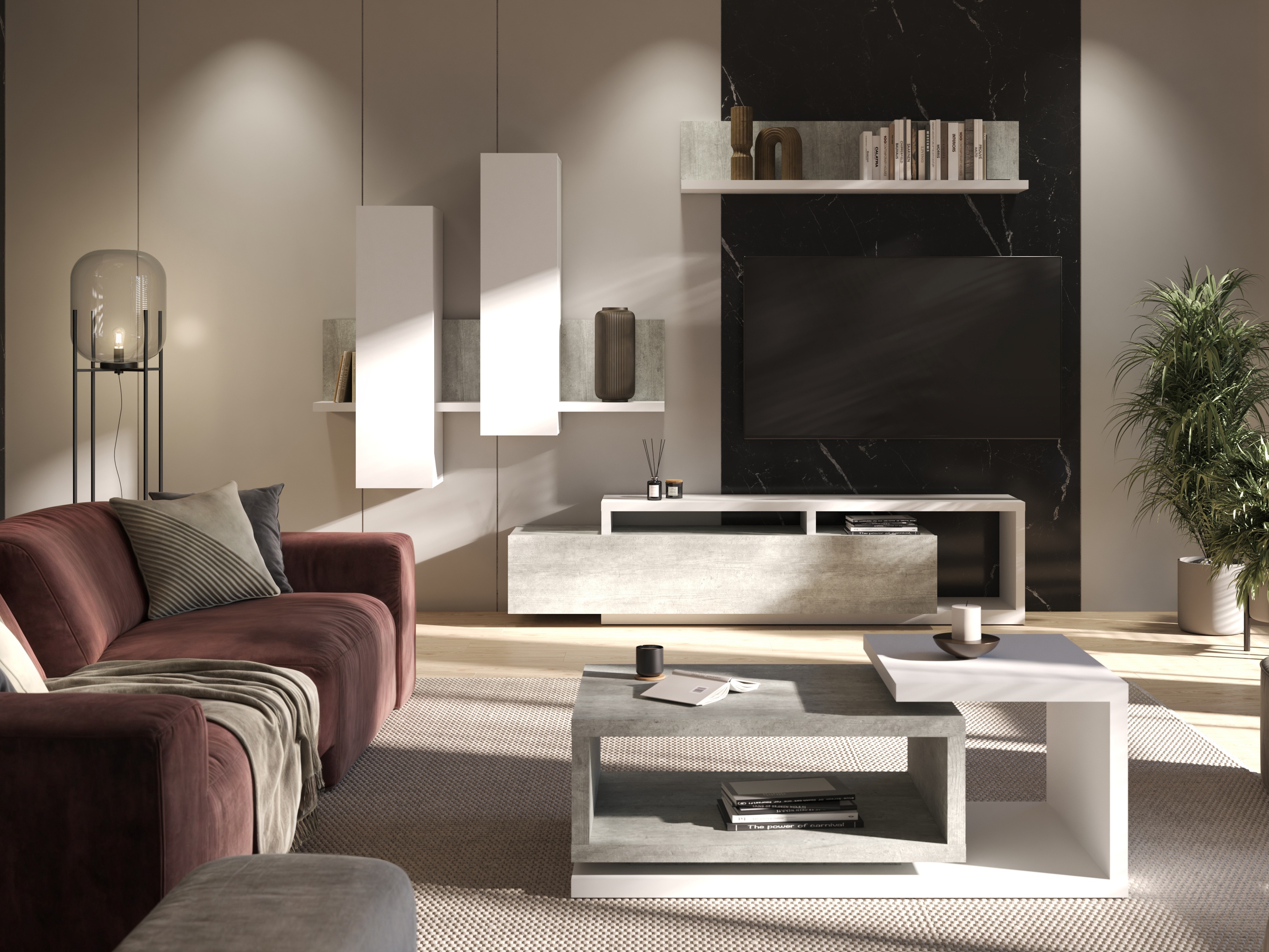 Viesistabas komplekts Lutiva 100 (Balts + Betons)