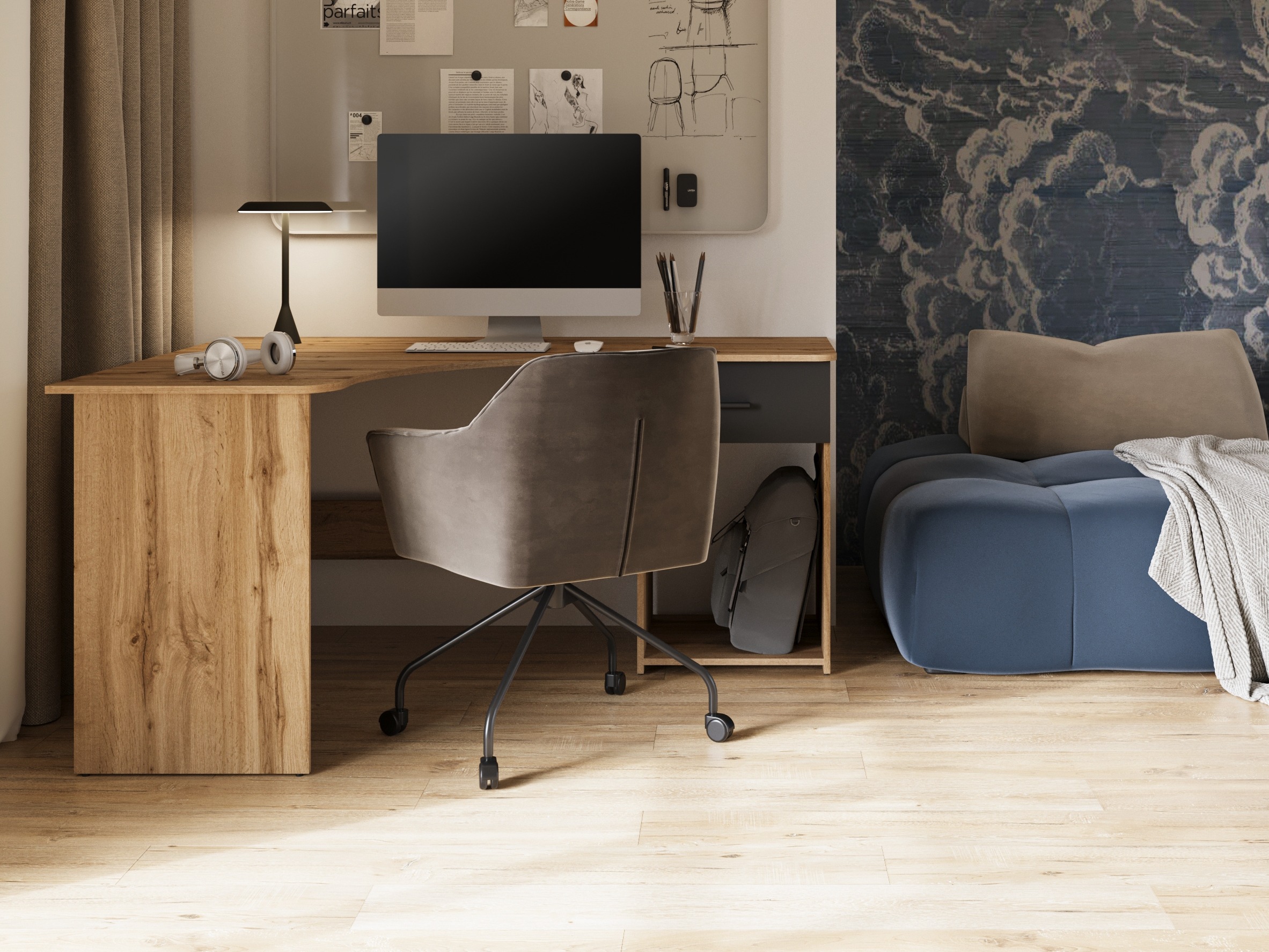 Угловой письменный стол Austin 303 (Дуб вотан + Чёрный)