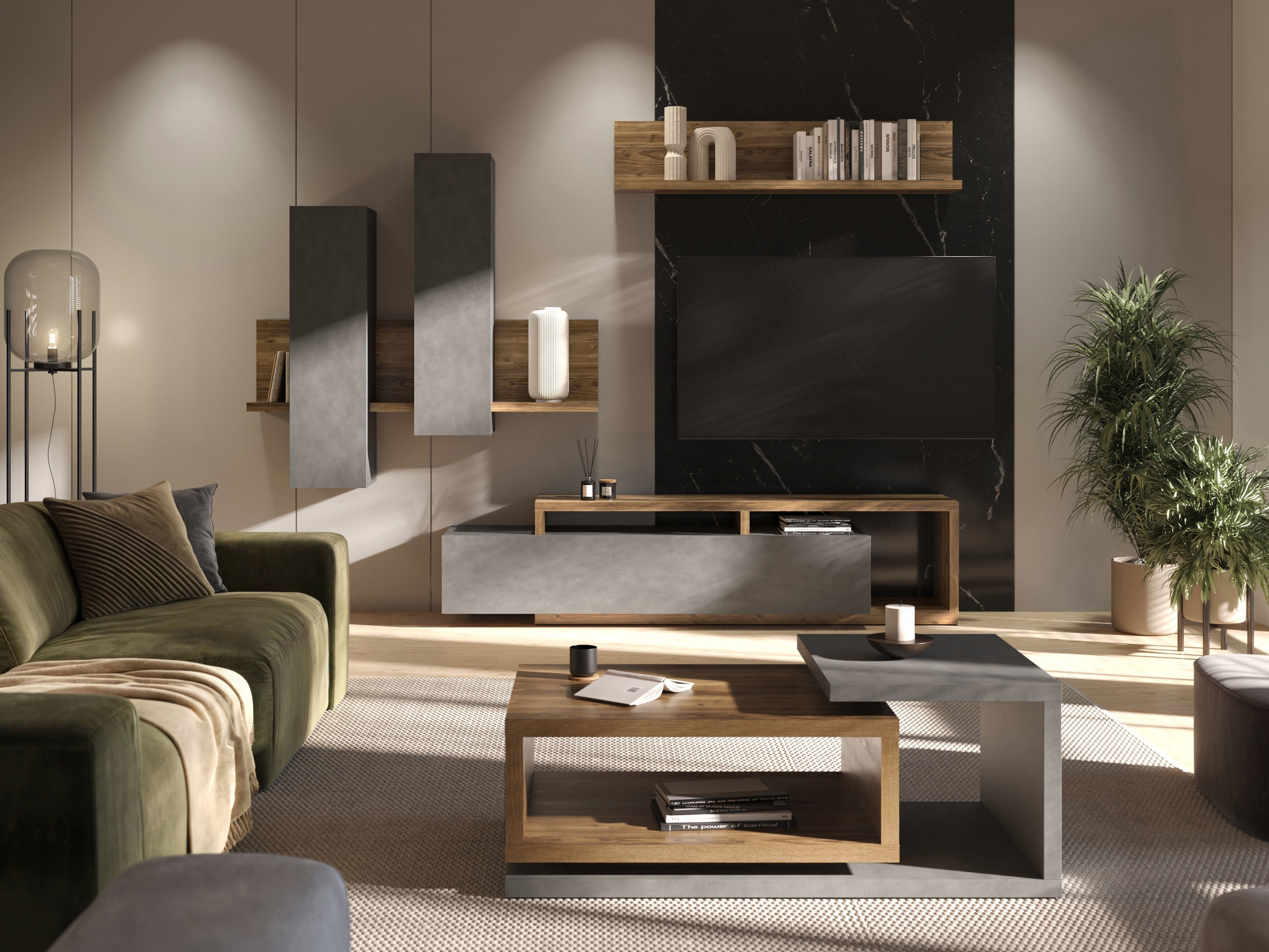 Настенные шкафы Lutiva 101 (Матера серый + Темная ель)