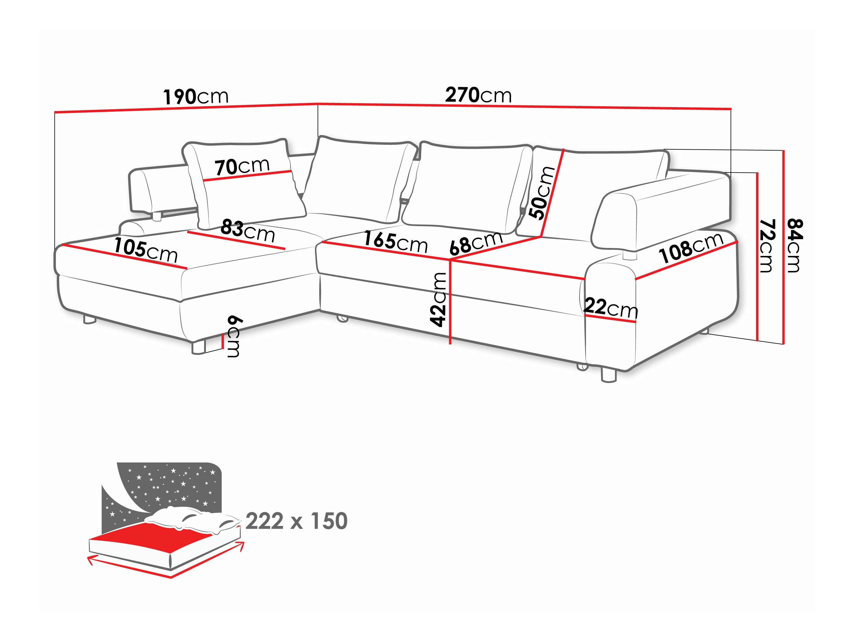 Stūra dīvāns Lincoln 110 (Mīksts 33 + Soro 21)