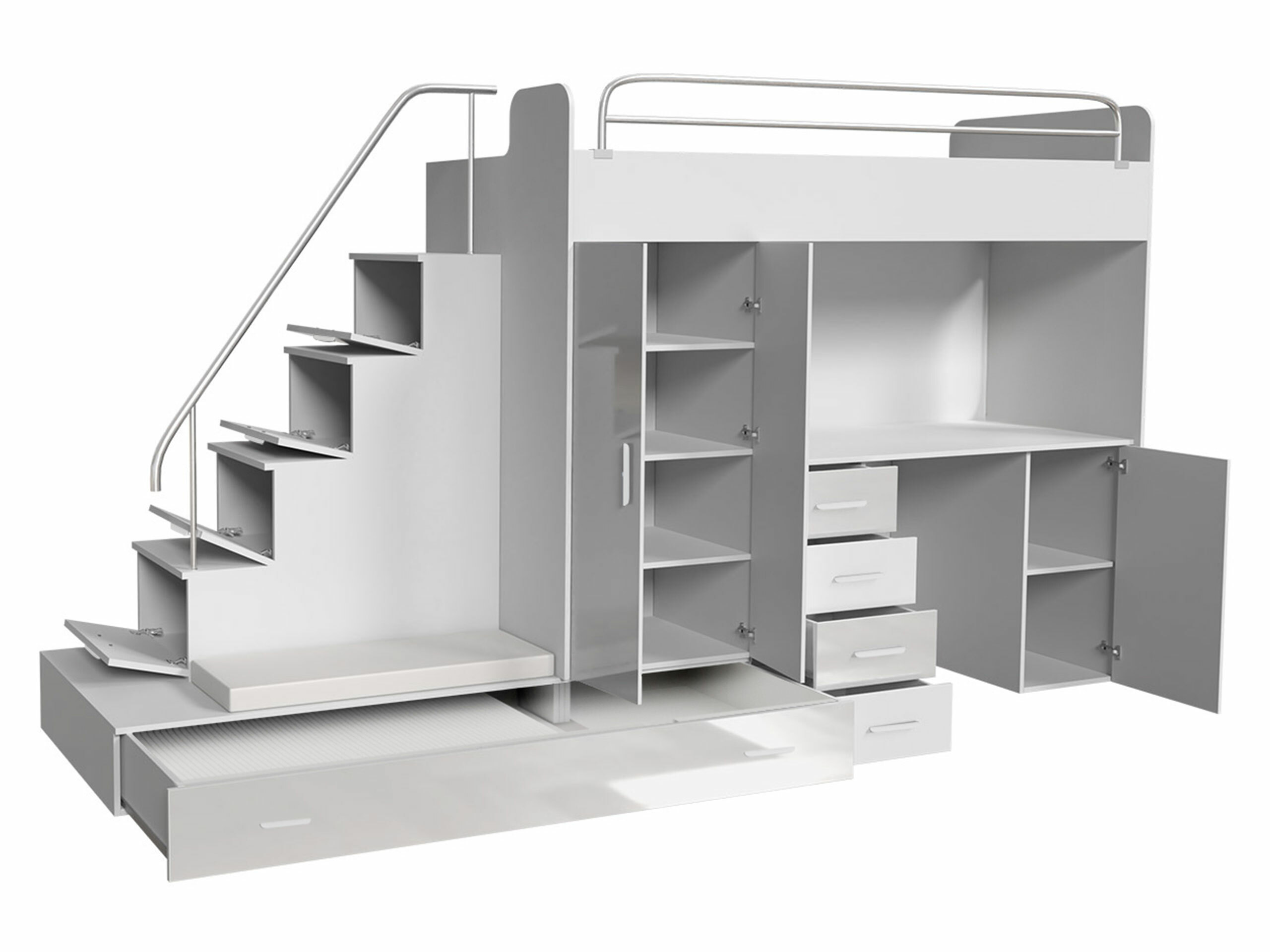 Bērnu istabas komplekts Campus I (Balts + Glancēts balts + Glancēts pelēks)