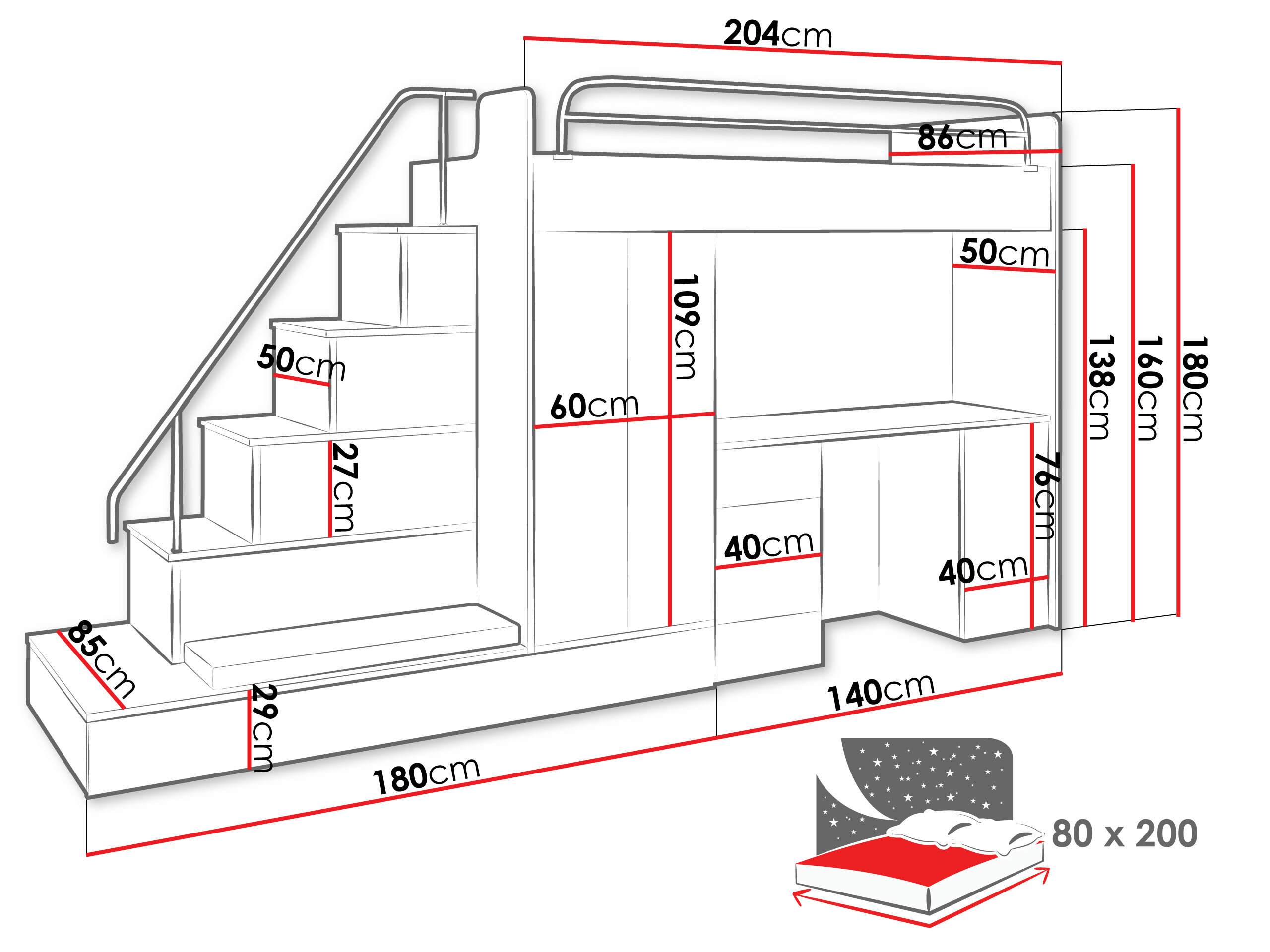 Bērnu istabas komplekts Campus I (Balts + Glancēts balts + Glancēts pelēks)