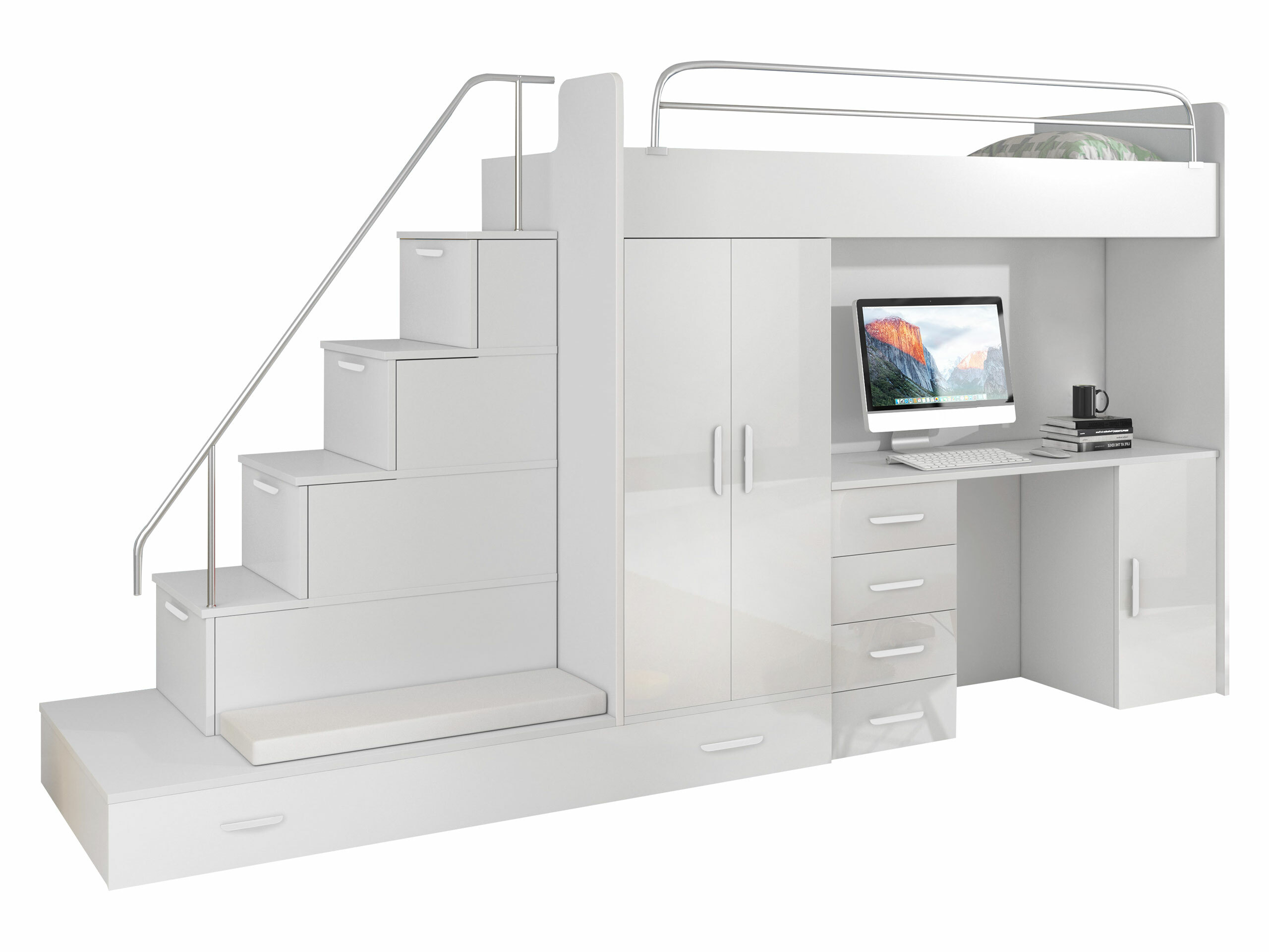 Bērnu istabas komplekts Campus I (Balts + Glancēts balts)