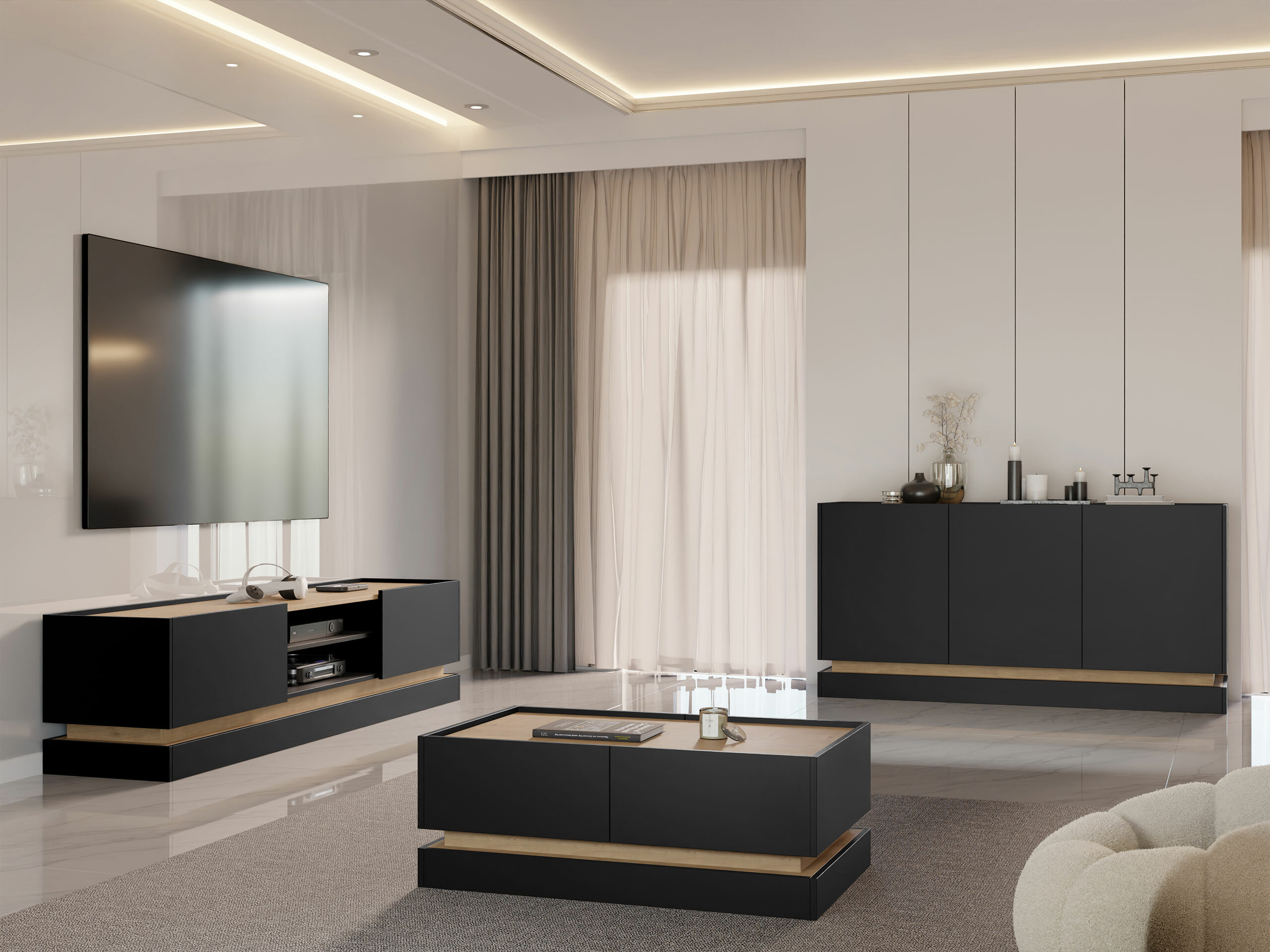 TV galds Comfivo Dalvenu 102 (Melns + Ozols)