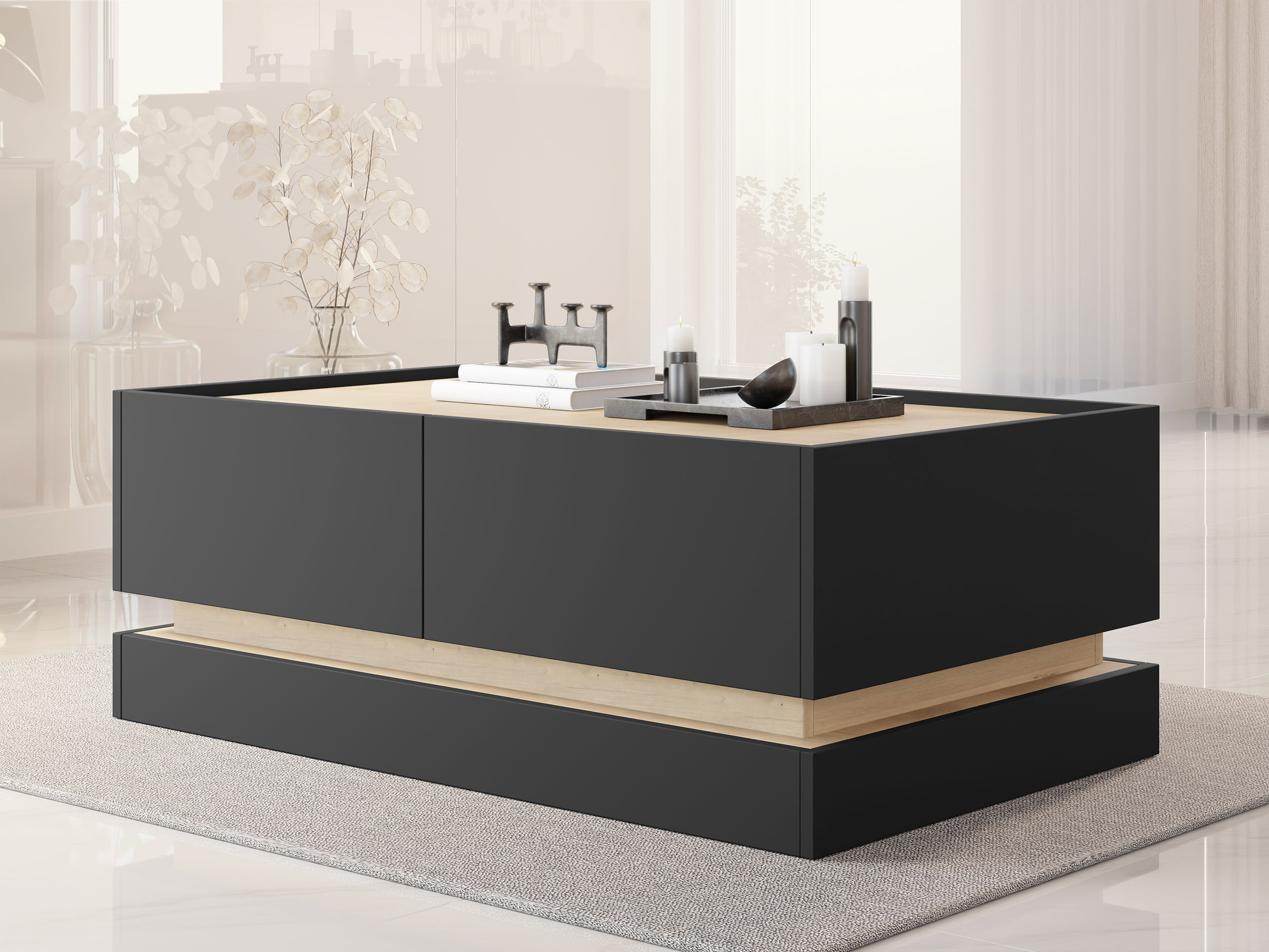 Žurnālu galdiņš Comfivo Dalvenu 103 (Melns + Ozols)