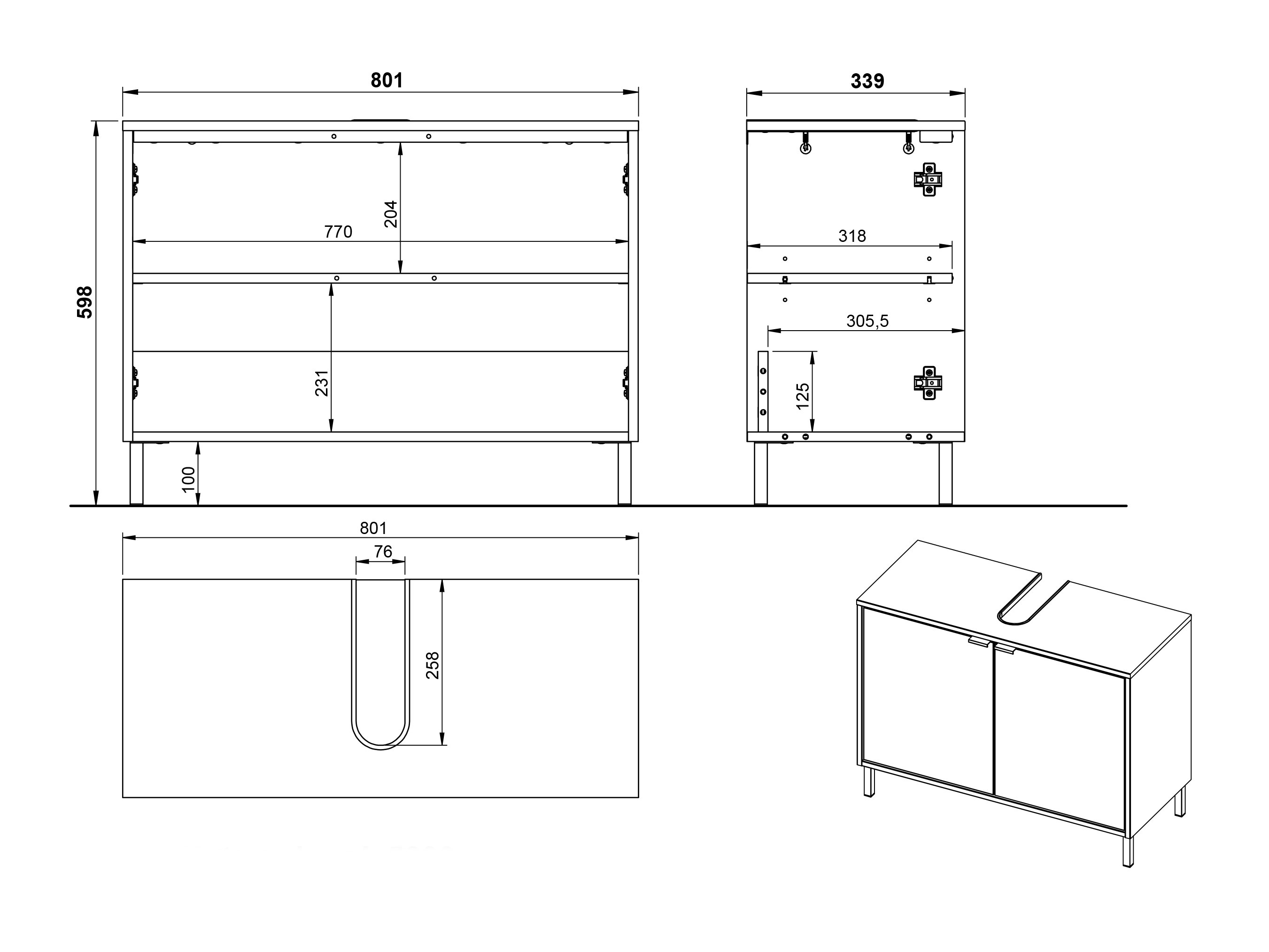 Stāvošs vannas istabas skapītis izlietnei Fenetro 100