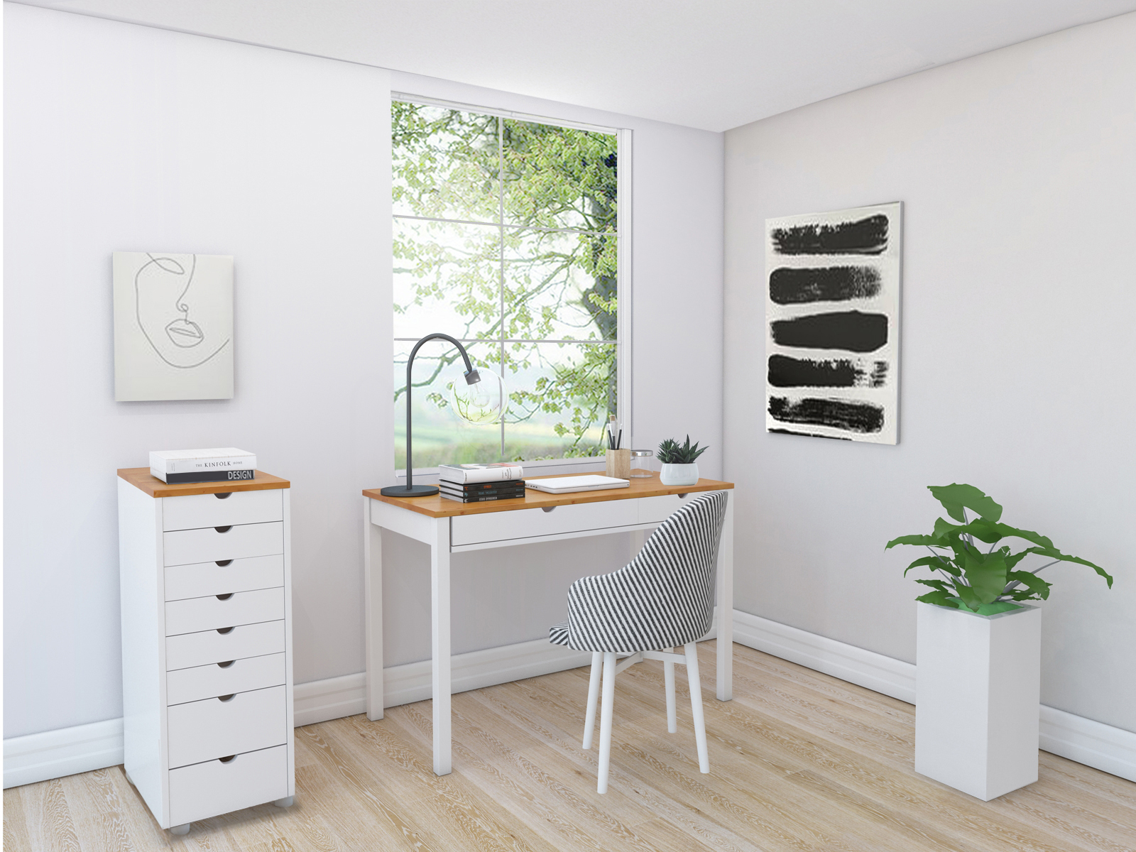 Kомод Denton 138 (Белый + Светлое дерево)