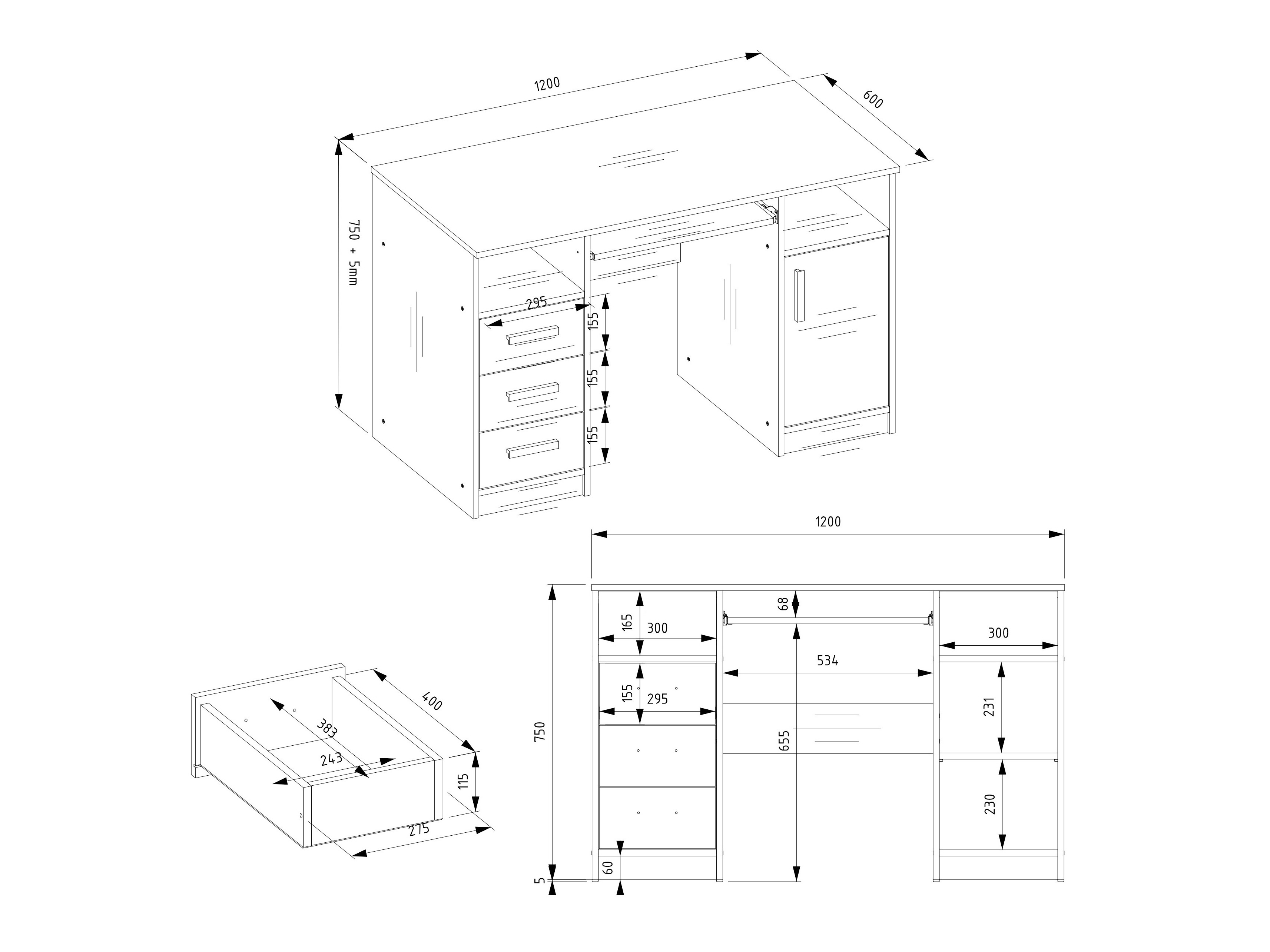 Письменный cтол Mandeville 330 (Антрацит + Белый)