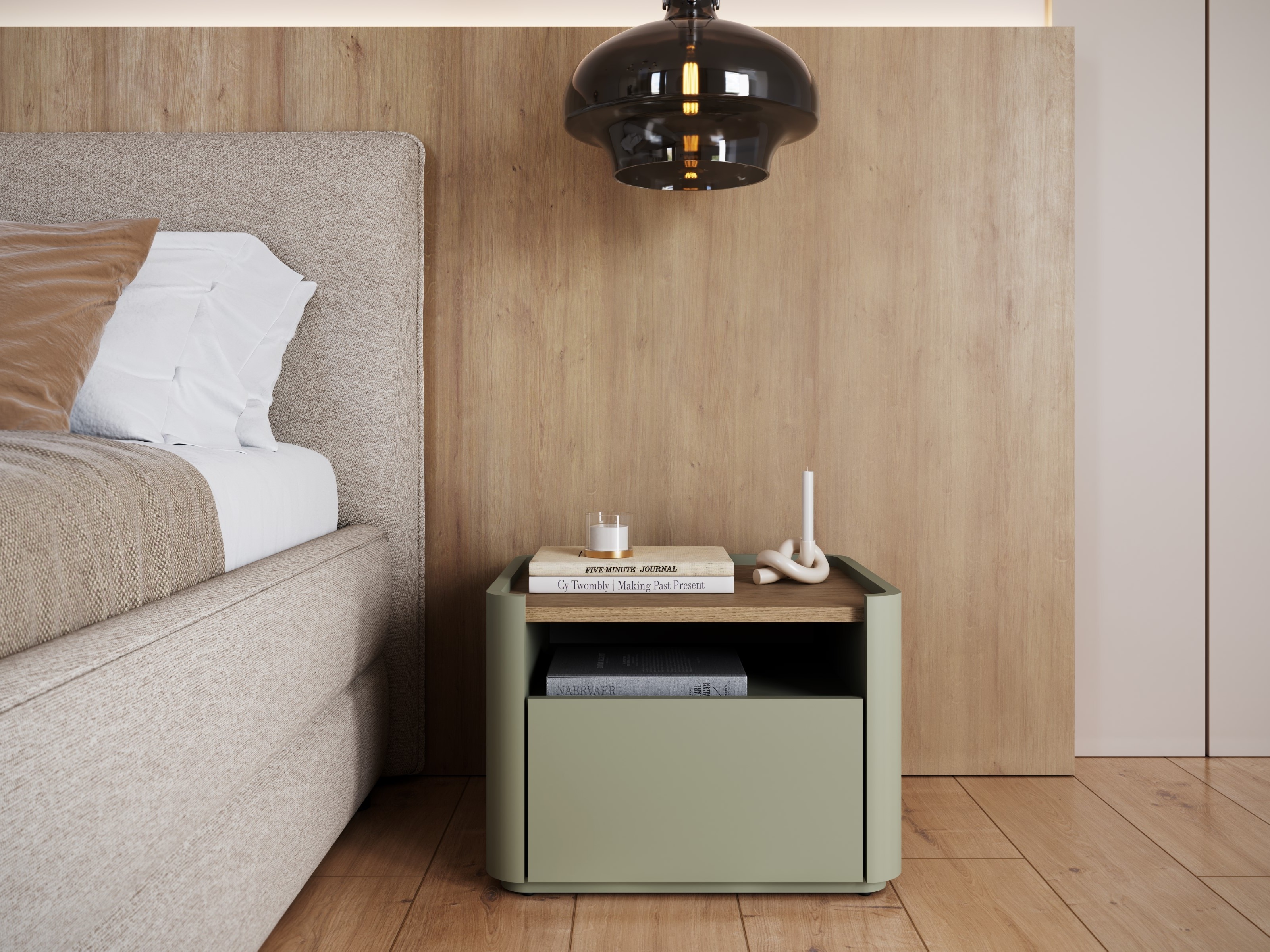 Naktsgaldiņš Elbmira 100 (Putekļaini zaļa + Ozols)