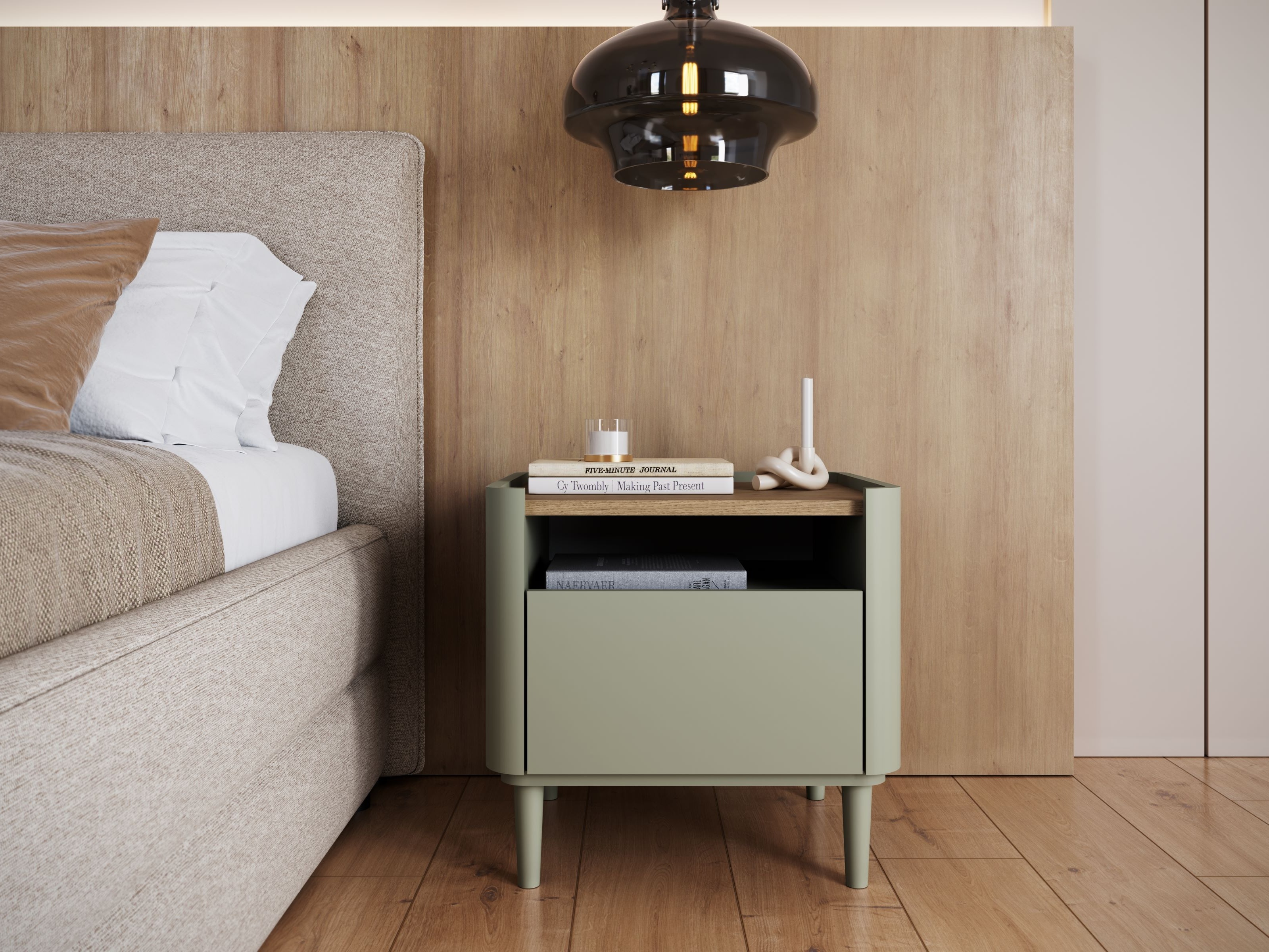 Naktsgaldiņš Elbmira 100 (Putekļaini zaļa + Ozols)