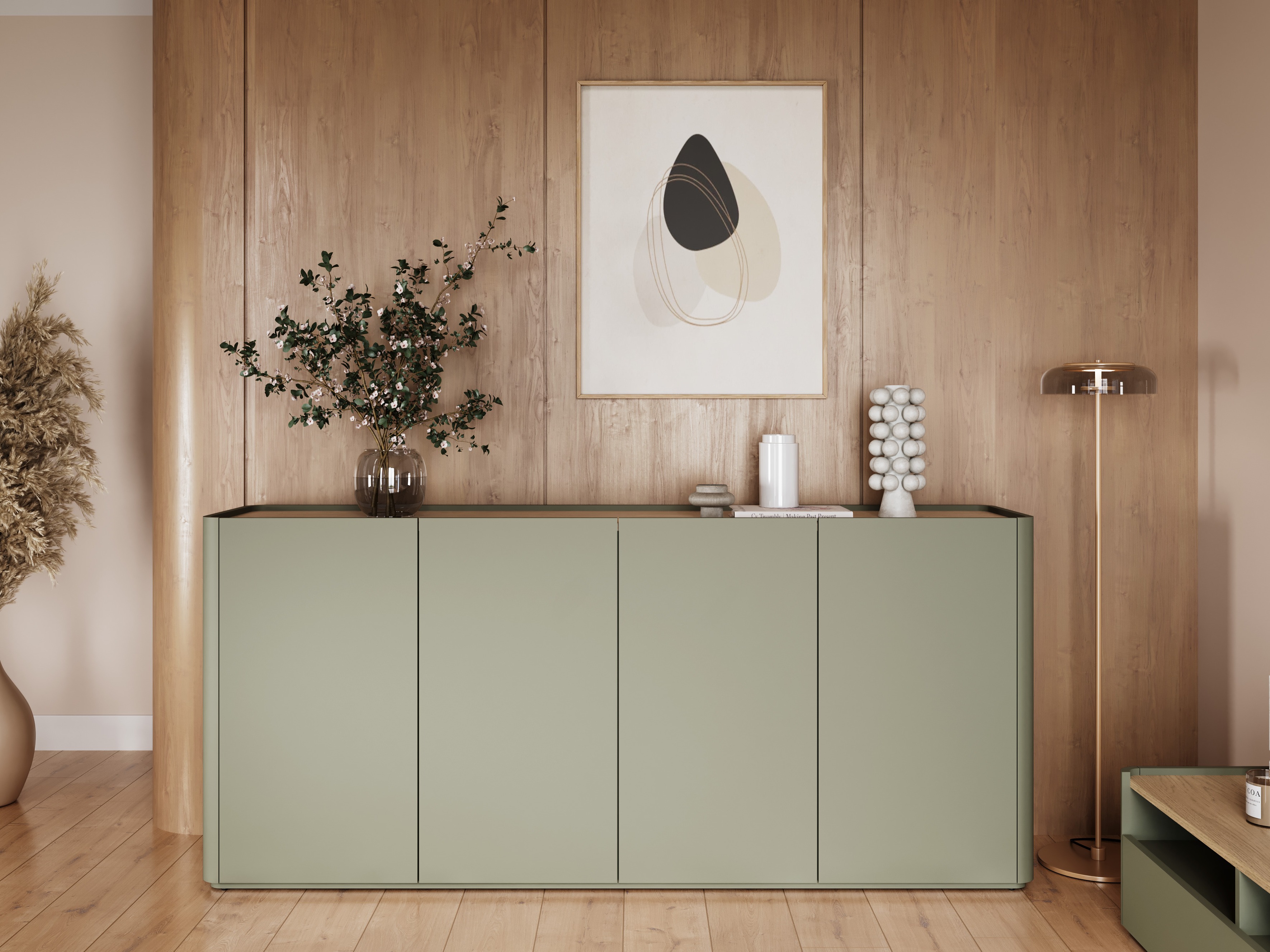 Skapis Elbmira 102 (Putekļaini zaļa + Ozols)